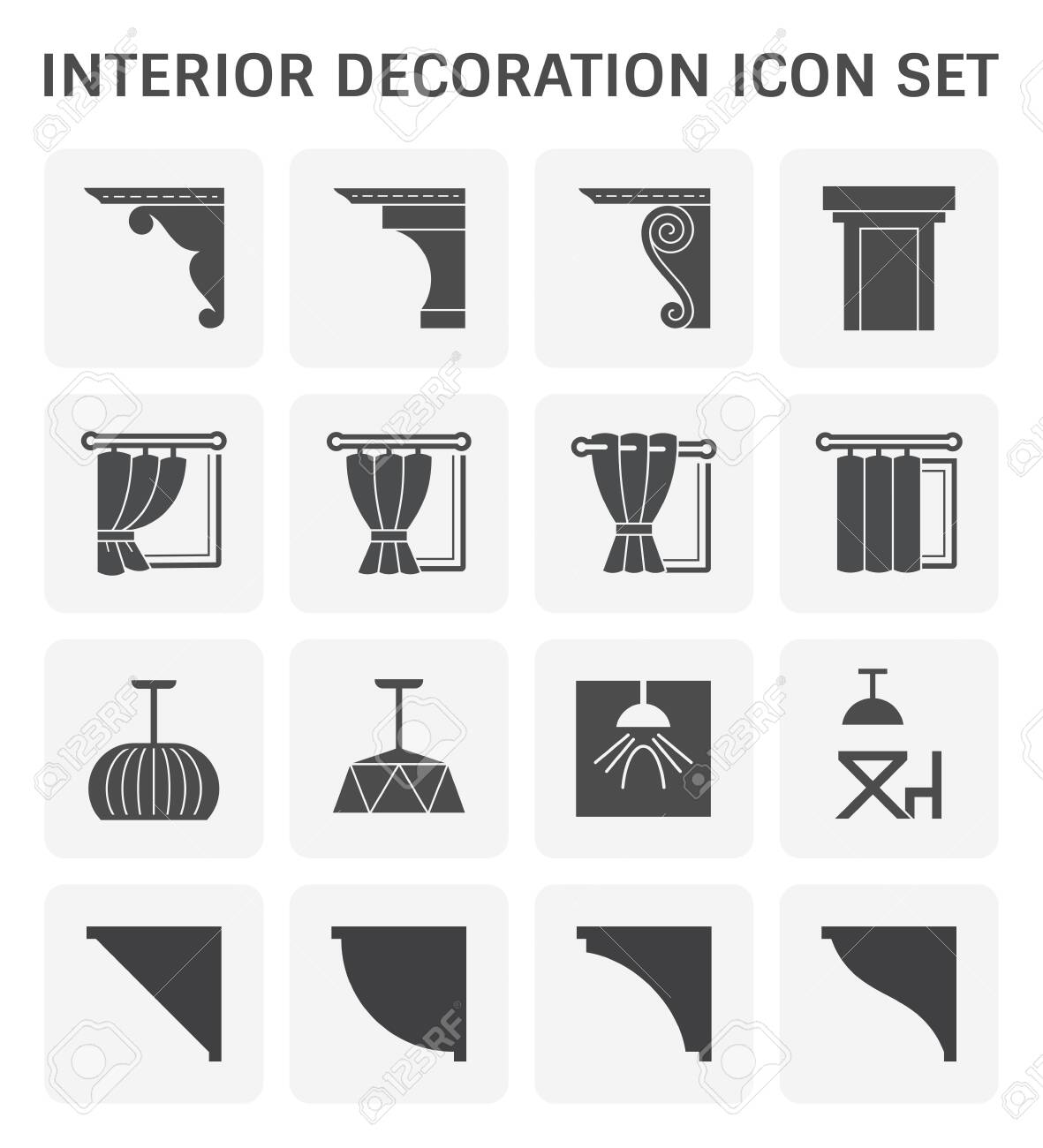 Interior and decoration material icon set design.