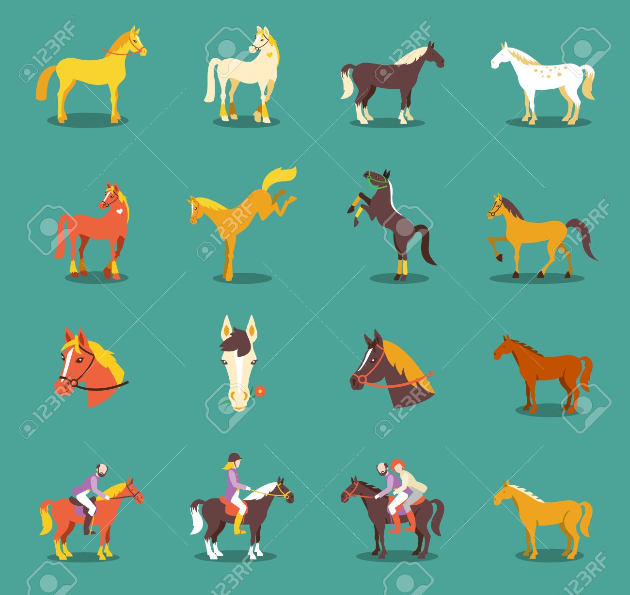 Group of the horses isolated on the blue background. Cute cartoon horse farm animals. - 60555580 Group of the horses isolated on the blue background. Cute cartoon horse farm animals. - 60555580