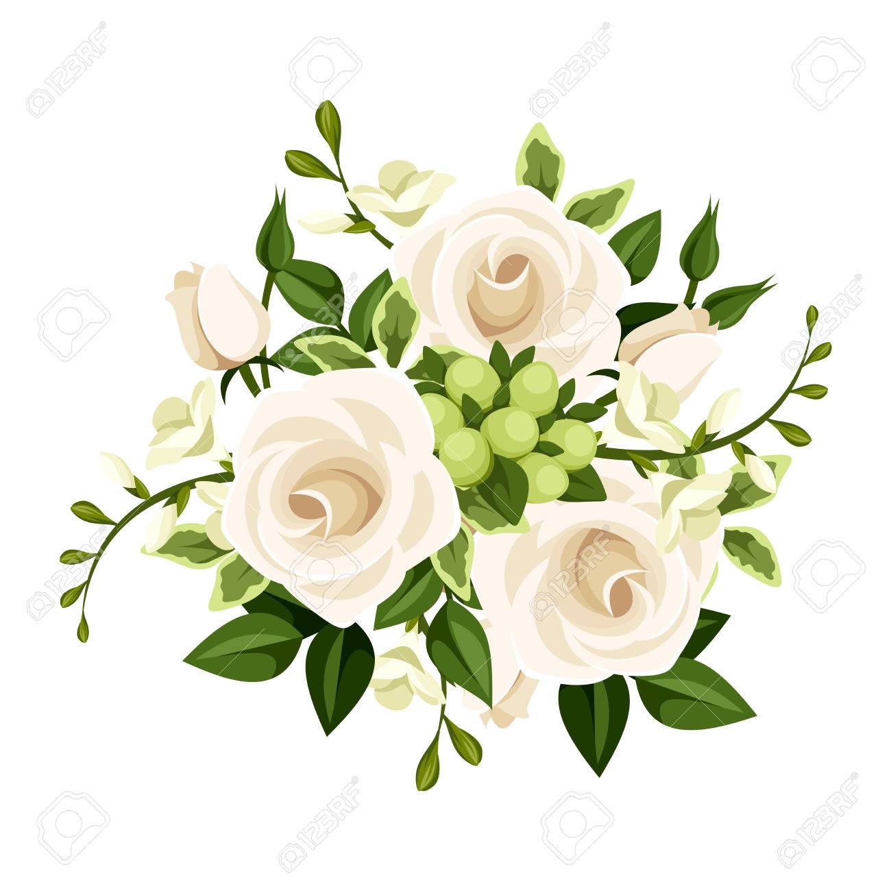 Bouquet Of White Roses And Freesia Flowers Illustration Royalty Free Cliparts Vectors And Stock Illustration Image