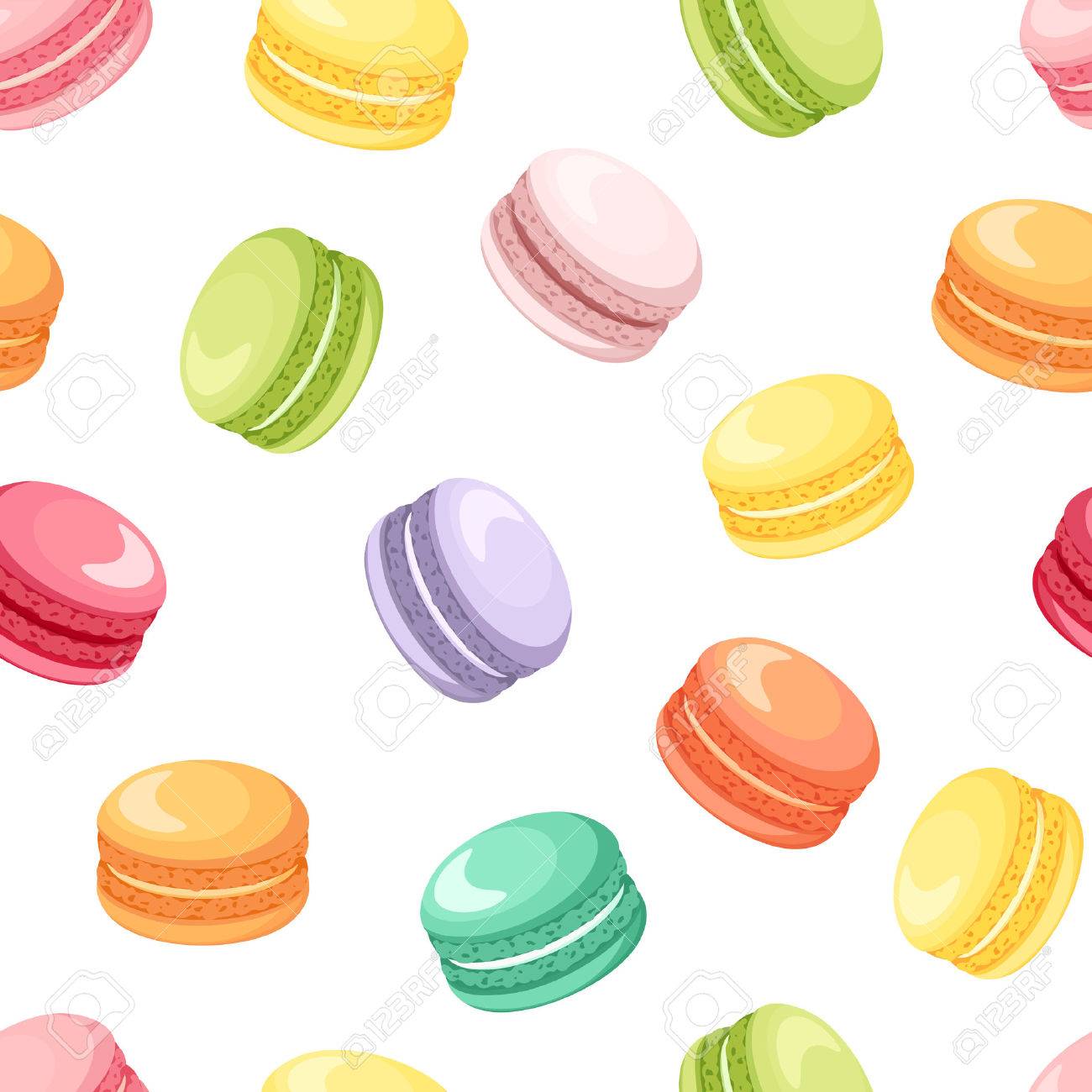 Seamless Pattern Avec Macarons Colores Sur Fond Blanc Vector Illustration Clip Art Libres De Droits Vecteurs Et Illustration Image