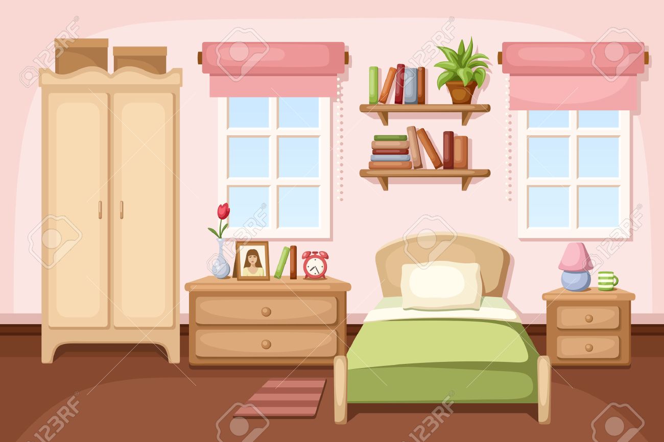 Bedroom interior. Vector illustration.