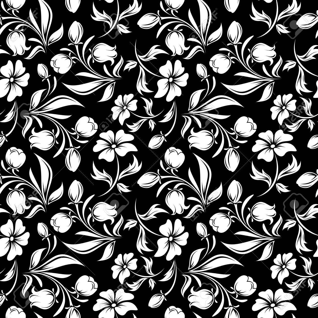 Seamless Black And White Floral Pattern. Vector Illustration. Royalty Free  SVG, Cliparts, Vectors, And Stock Illustration. Image 35090283.