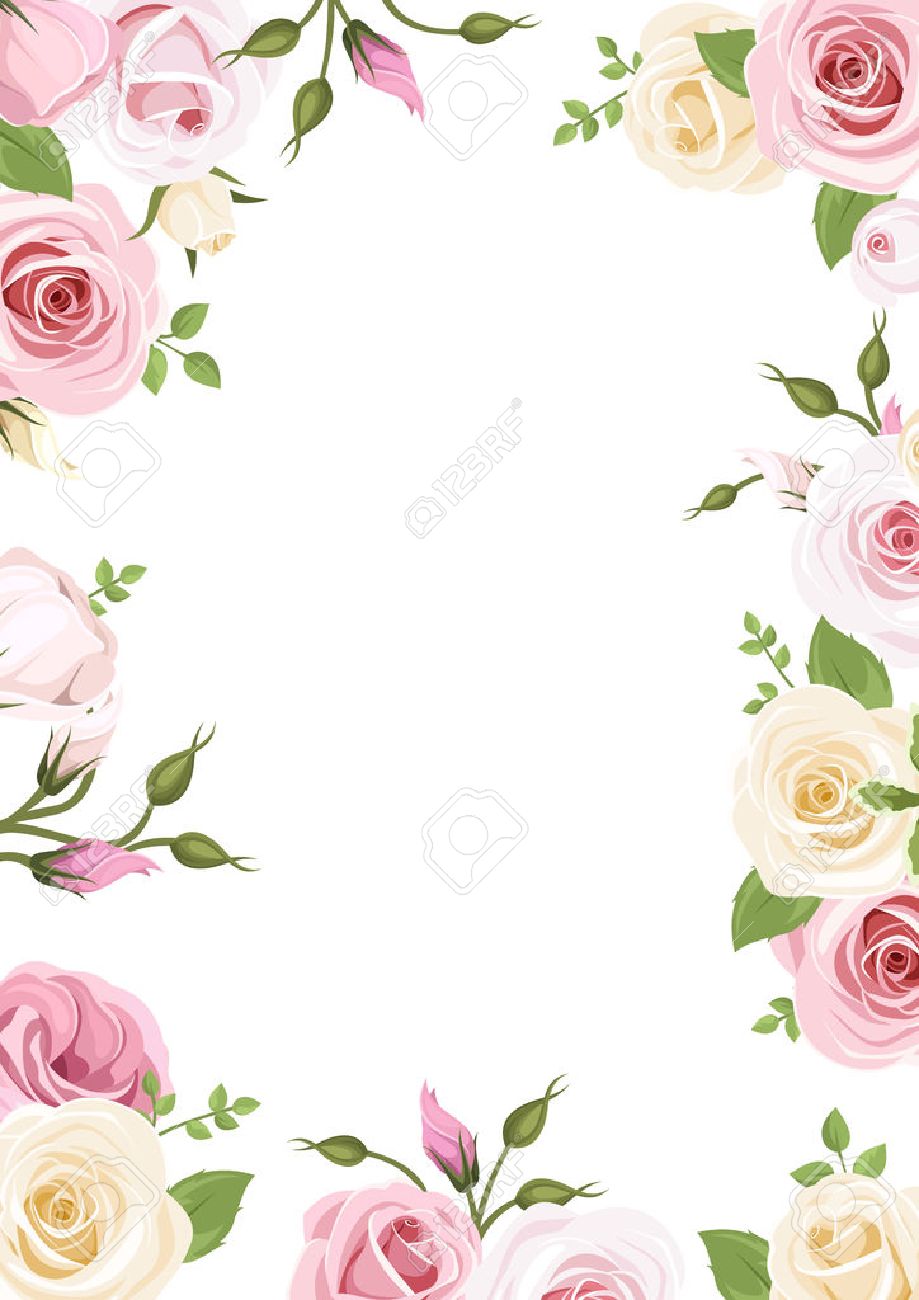 fondo con rosas rosadas y blancas y flores de lisianthus ilustración