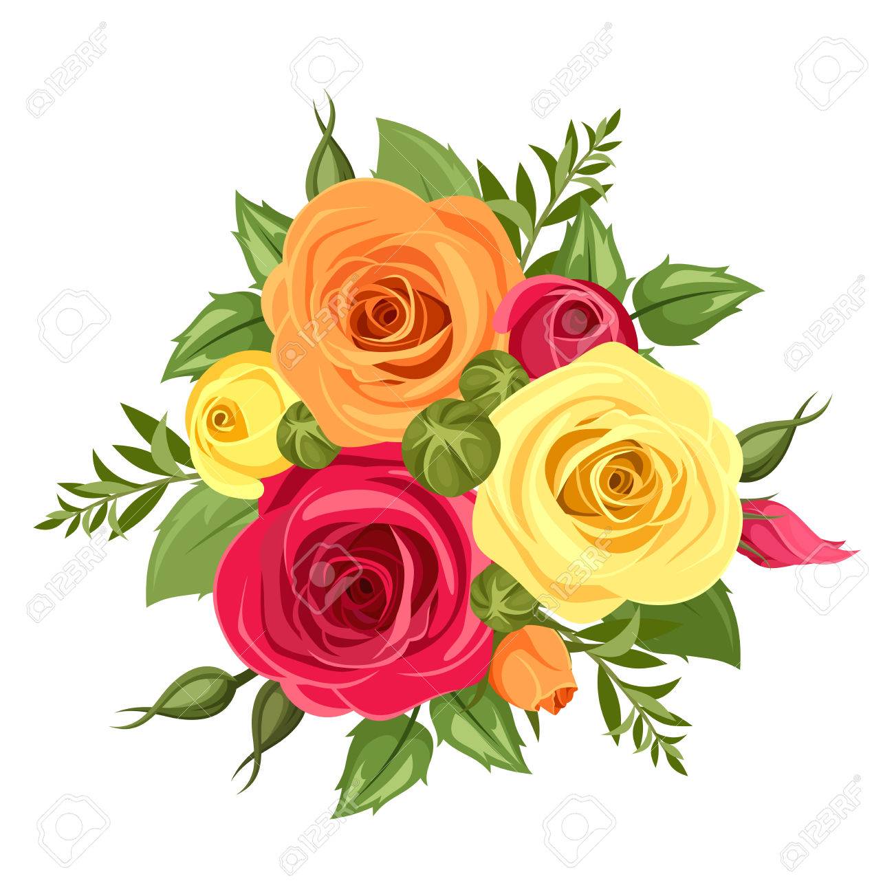 Ramo De Flores De Color Rojo Naranja Y Amarillo Ilustración Del Vector Ilustraciones Vectoriales Clip Art Vectorizado Libre De Derechos Image 38756222