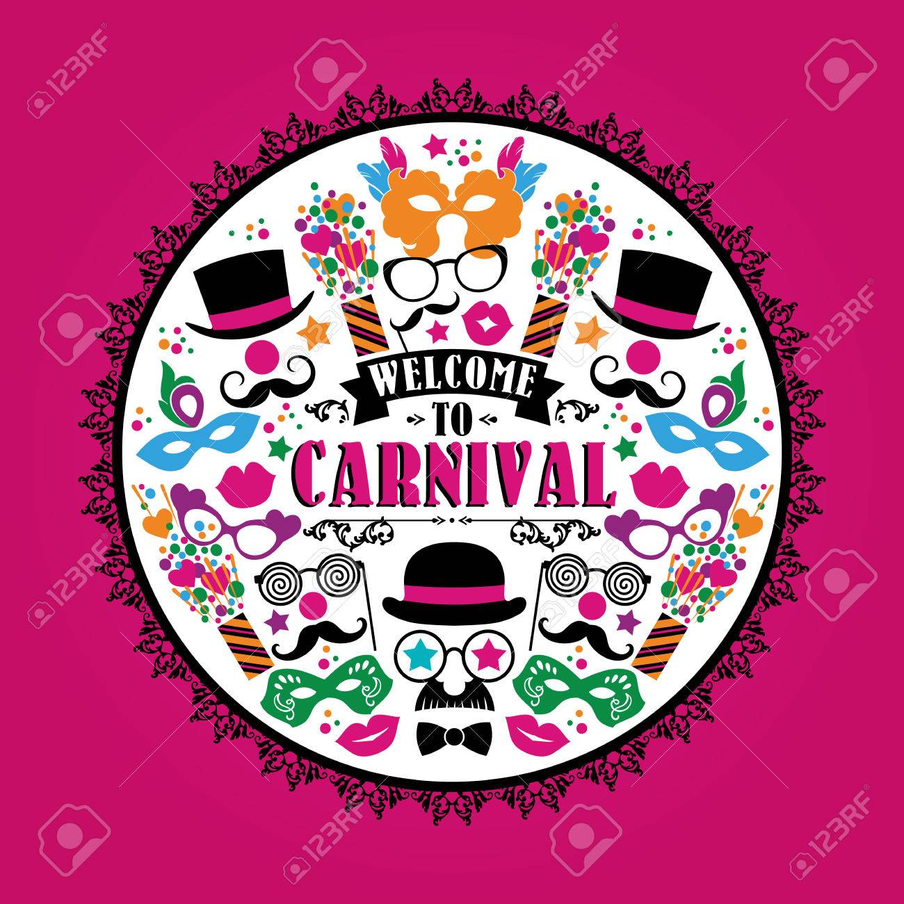 celebration festive illustration with carnival icons and objects