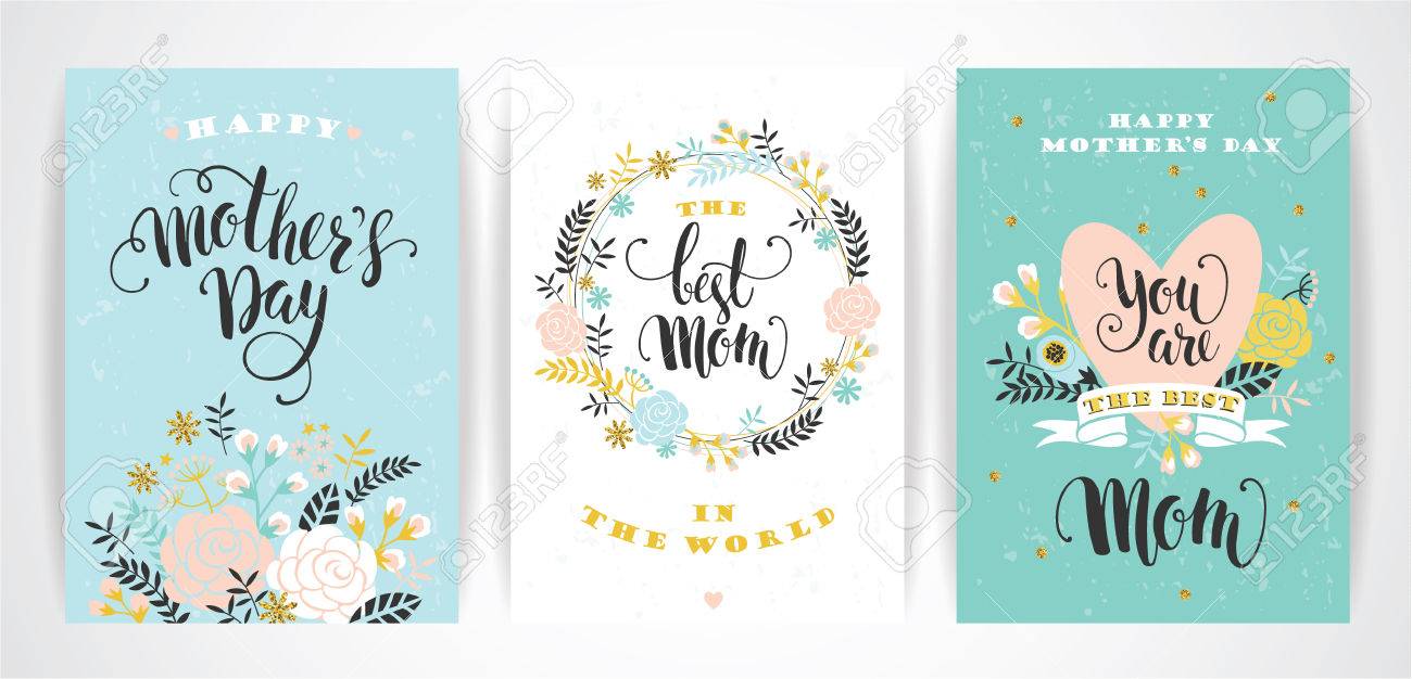 Set of Happy Mothers Day lettering greeting cards with Flowers. Vector illustration. - 55709824 Set of Happy Mothers Day lettering greeting cards with Flowers. Vector illustration. - 55709824