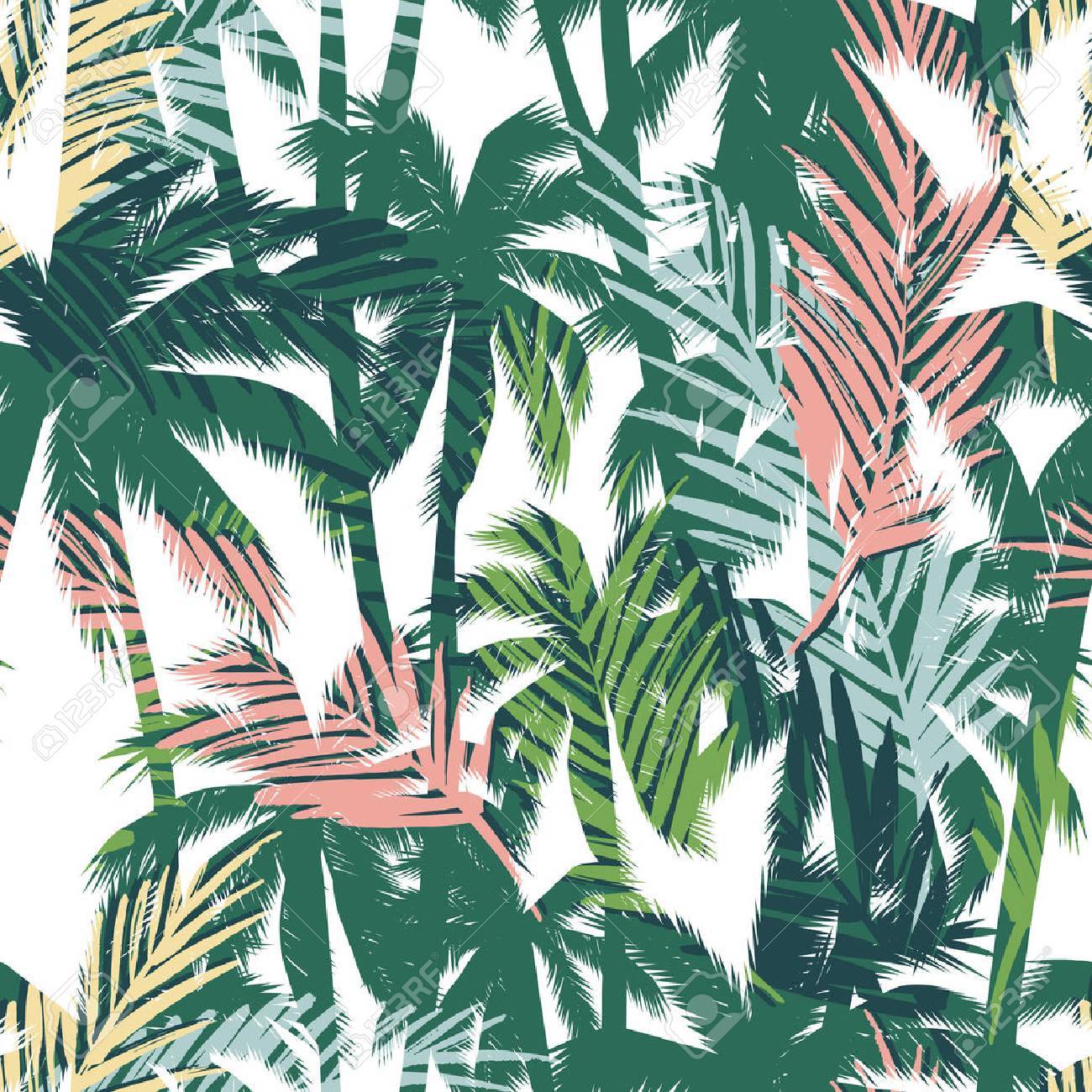 Tropical summer print with palm. Seamless pattern - 58887194 Tropical summer print with palm. Seamless pattern - 58887194