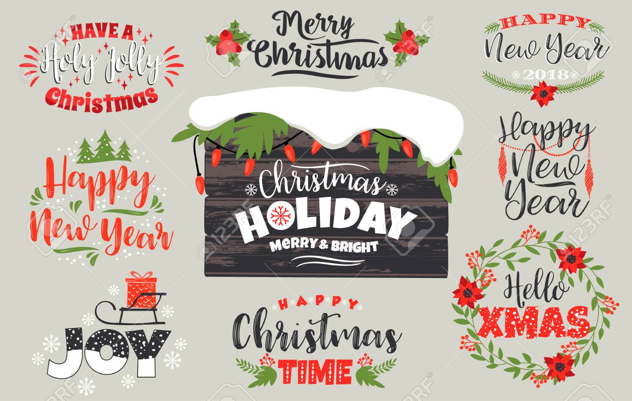 Disegni Di Natale E Capodanno.Vettoriale Insieme Di Disegni Di Natale E Capodanno In Colori Tradizionali Illustrazione Image 88206868