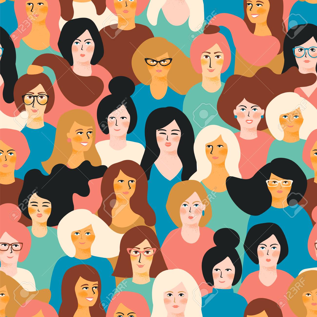 International Women’s Day vector seamless pattern with female faces. - 94676692 International Women’s Day vector seamless pattern with female faces. - 94676692