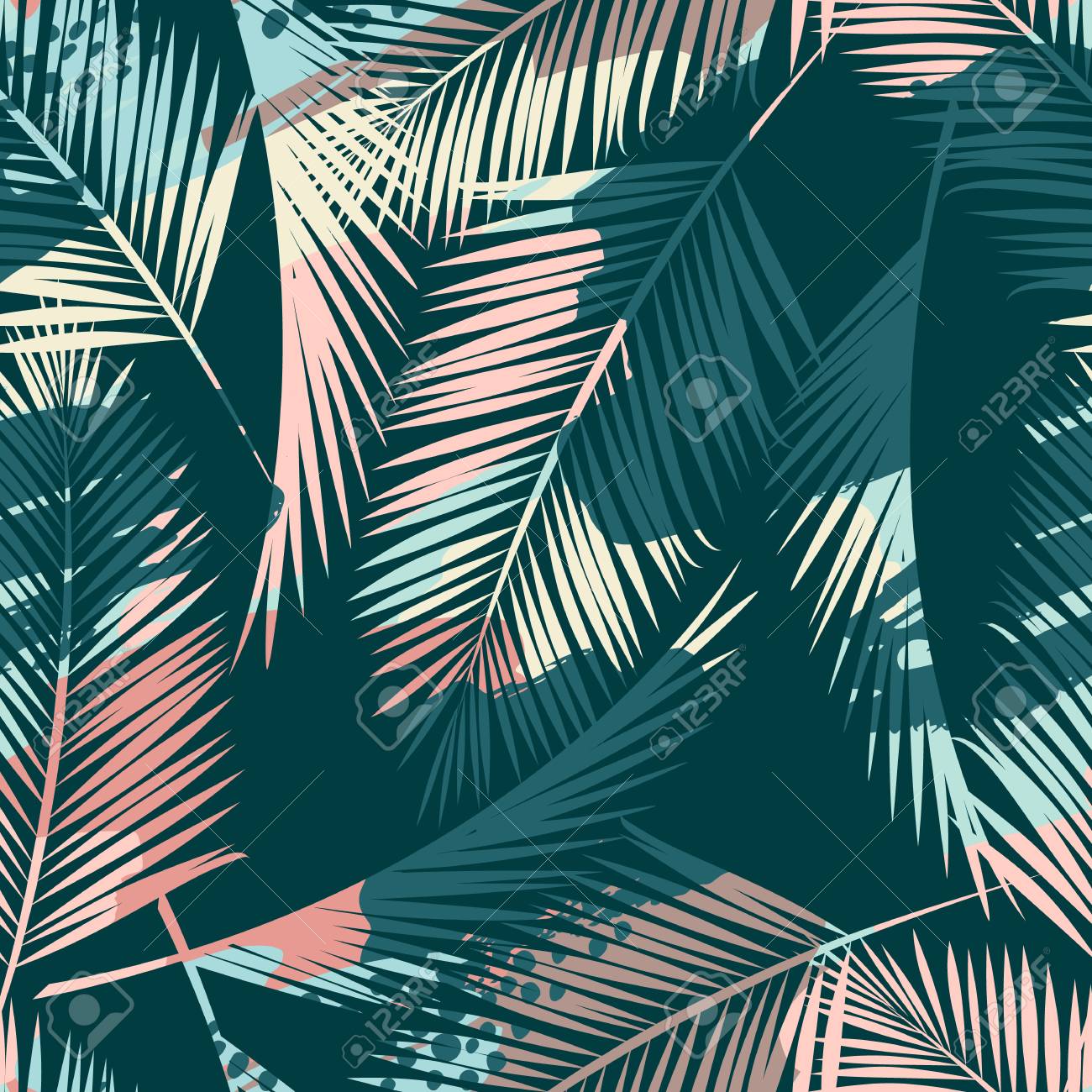 Seamless exotic pattern with tropical plants and artistic background. - 96391665 Seamless exotic pattern with tropical plants and artistic background. - 96391665