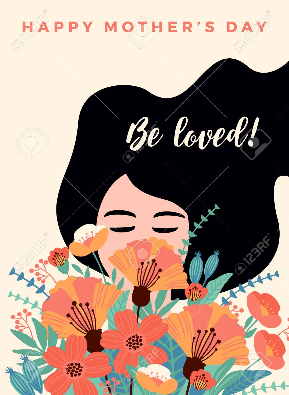 Happy Mothers Day. Vector illustration with woman and flowers. Design element for card, poster, banner, and other use. - 98534073 Happy Mothers Day. Vector illustration with woman and flowers. Design element for card, poster, banner, and other use. - 98534073