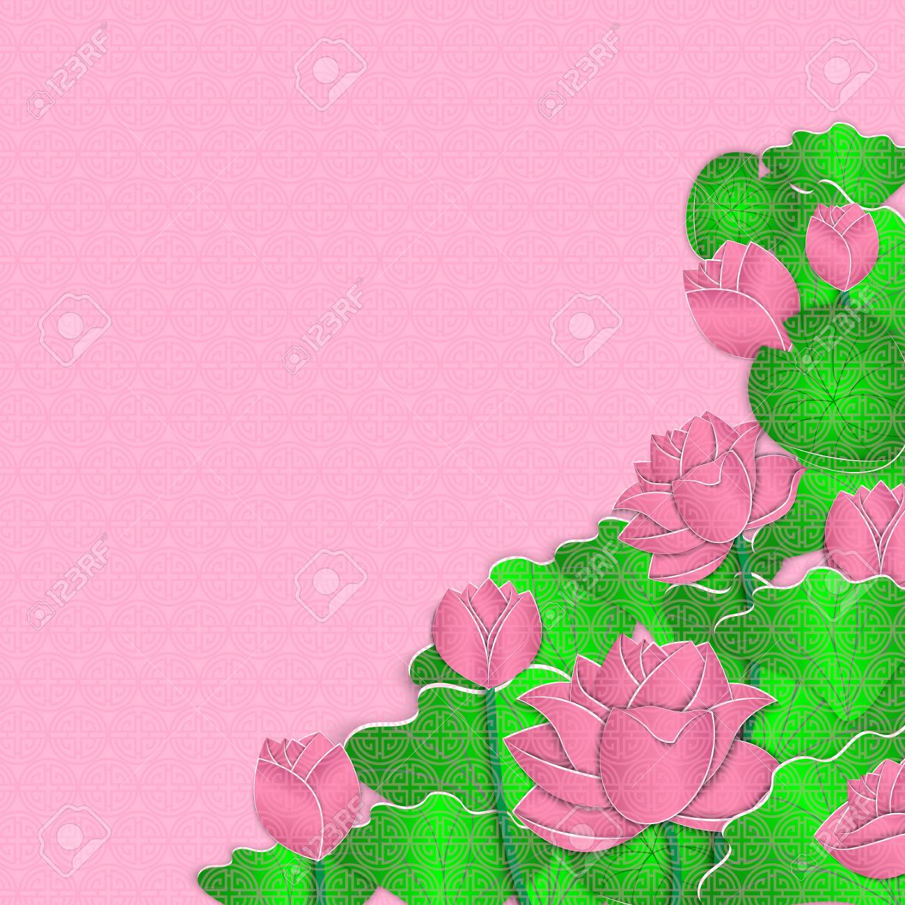 3d oriental floral background with pink lotus flowers vector pink banners