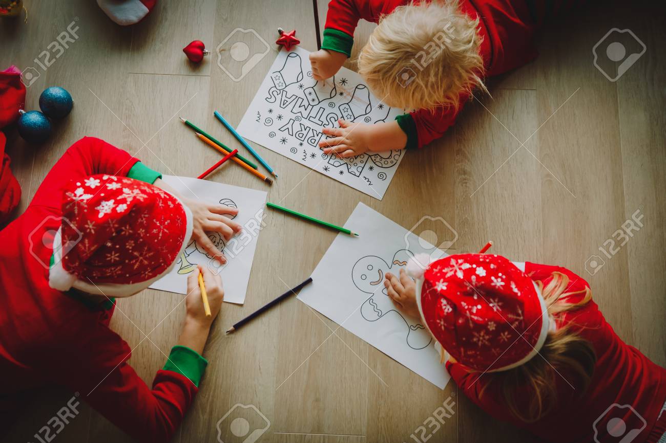 Kids Making Christmas Crafts Draw And Colour Family Celebration
