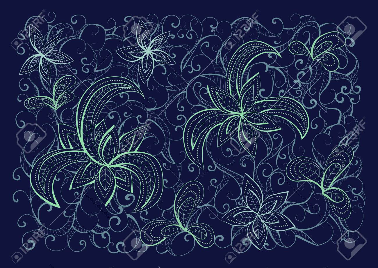 Vector Floral Hand Drawn Background Pattern Dark Blue Light Royalty Free Cliparts Vectors And Stock Illustration Image