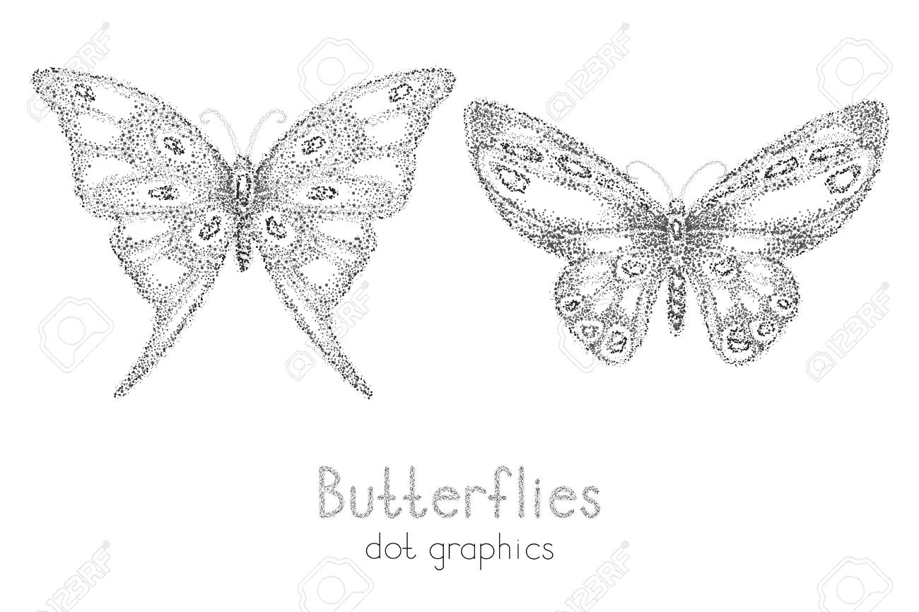 Vector Illustration With Two Black Hand Drawn Butterflies On