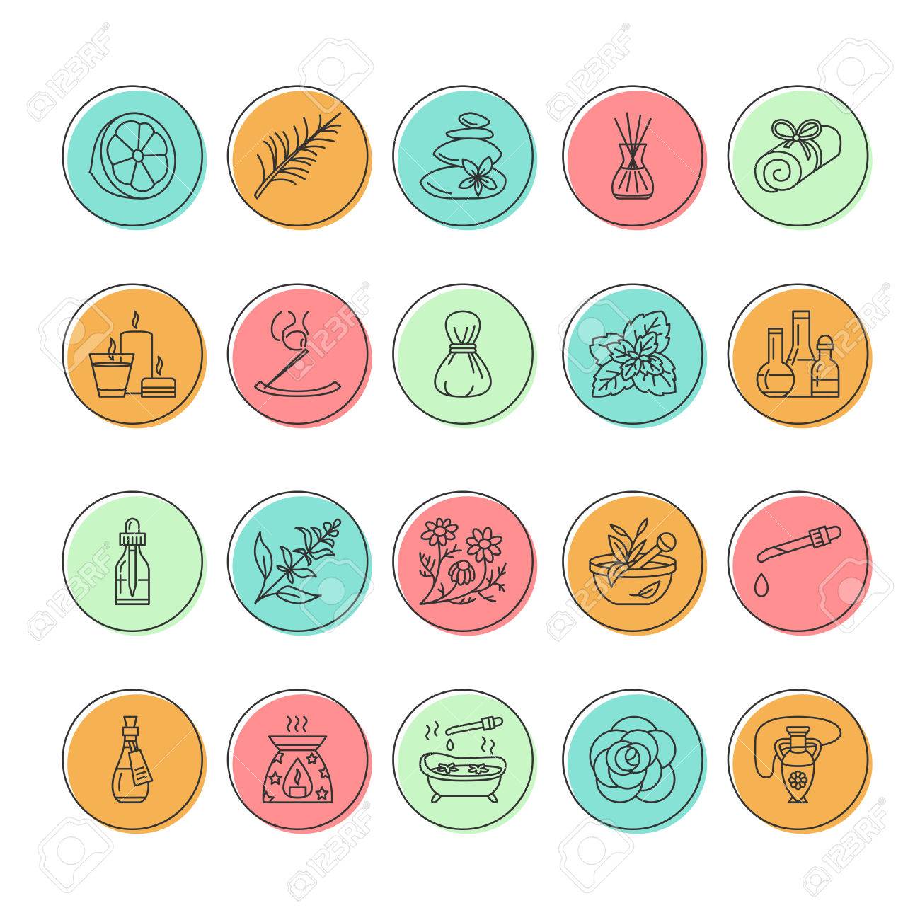 Modern vector line icons of aromatherapy and essential oils. Elements - aromatherapy diffuser, oil burner, spa candles, incense sticks. Linear pictogram with editable strokes for aromatherapy salon. - 66482718 Modern vector line icons of aromatherapy and essential oils. Elements - aromatherapy diffuser, oil burner, spa candles, incense sticks. Linear pictogram with editable strokes for aromatherapy salon. - 66482718