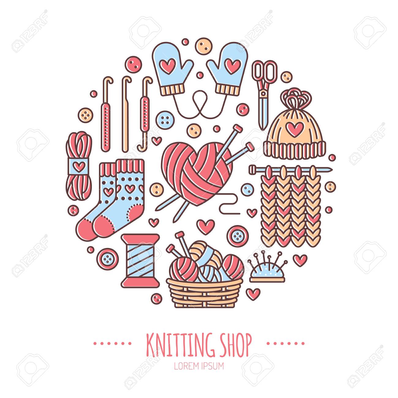 Knitting Crochet Hand Made Banner Illustration Vector Line