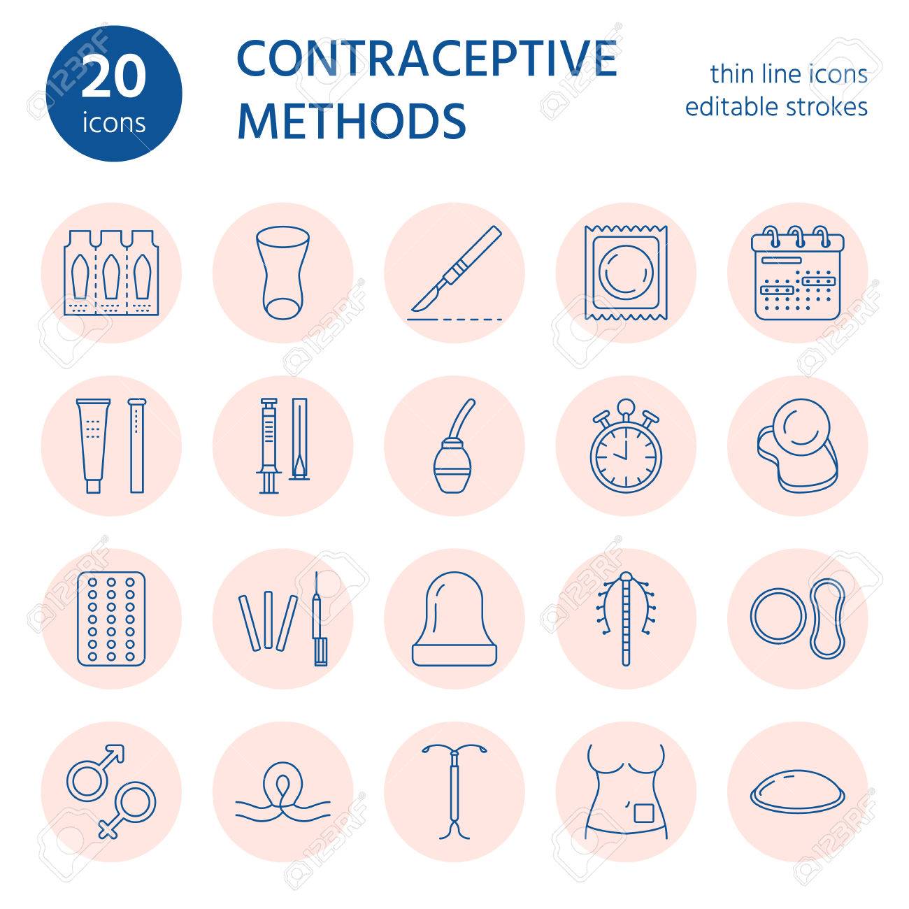 Contraceptive Methods Line Icons Birth Control Equipment Condoms Oral Contraceptives Iud Contraceptive Methods Line Icons Birth Control Equipment Condoms Oral Contraceptives Iud