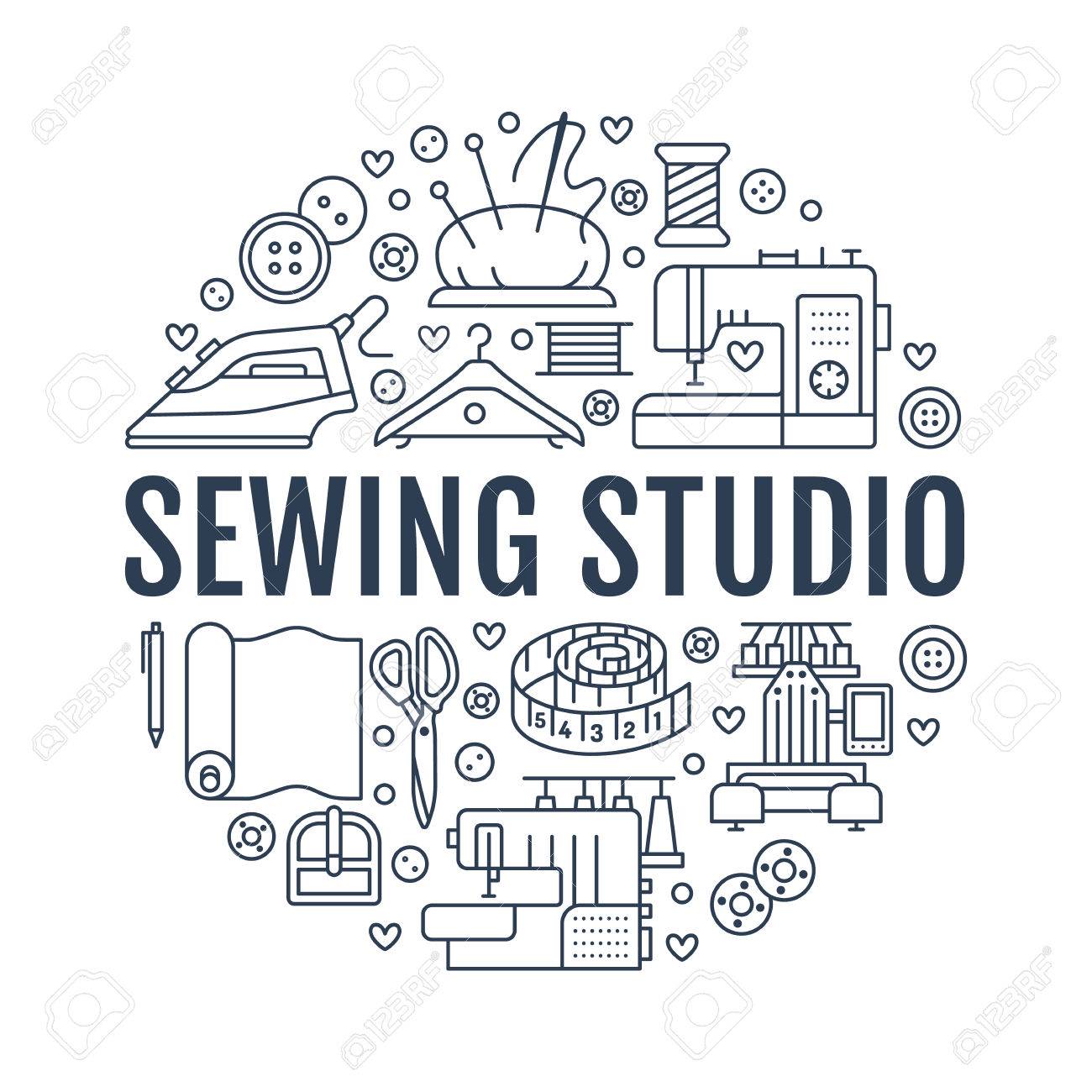 Sewing Equipment Hand Made Studio Supplies Banner Illustration Royalty Free Cliparts Vectors And Stock Illustration Image