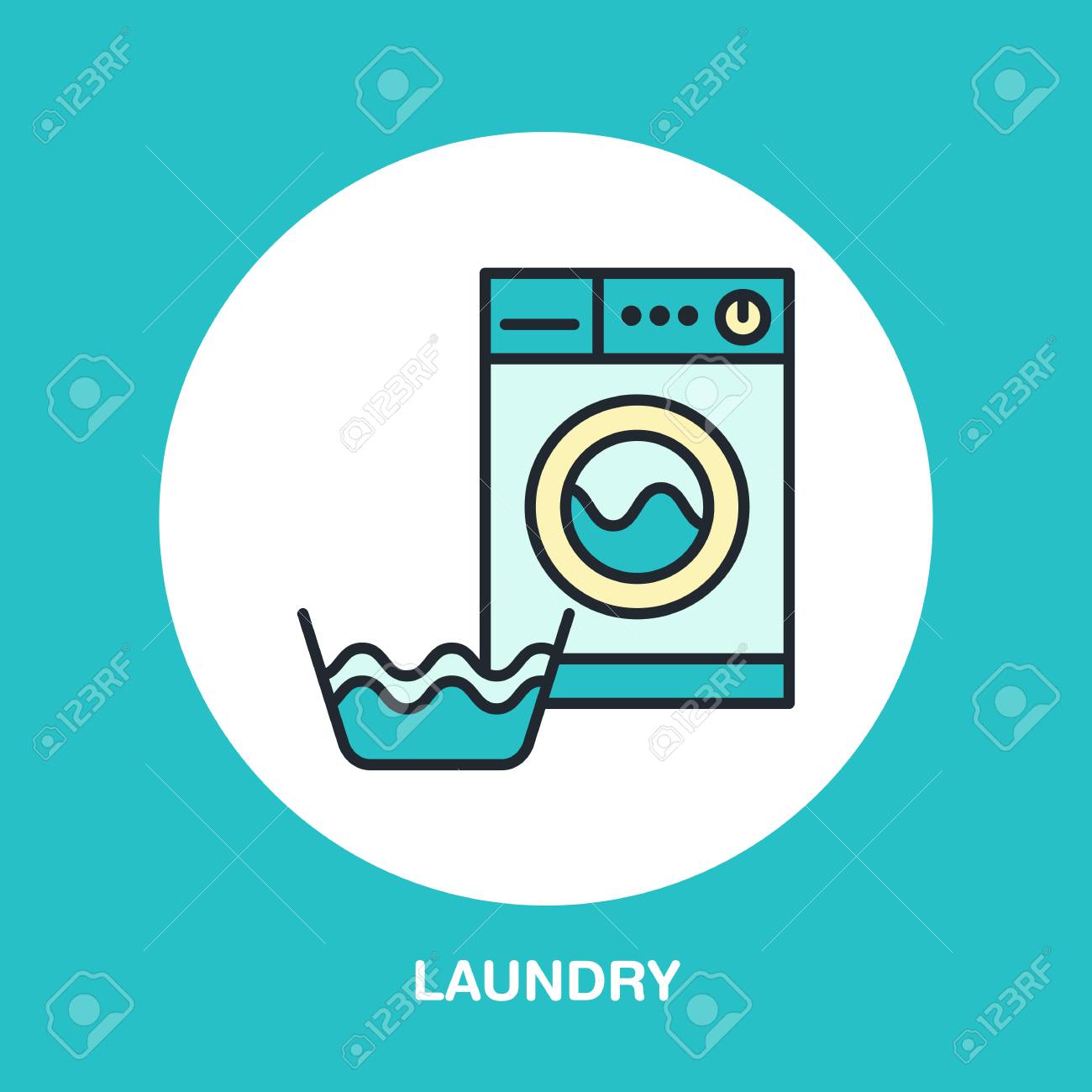 衣類と洗濯機色付きのフラット ライン アイコンの手洗い ランドリーやドライ クリーニング サービスのベクトルのロゴ 優しく洗うの線形の図です の イラスト素材 ベクタ Image
