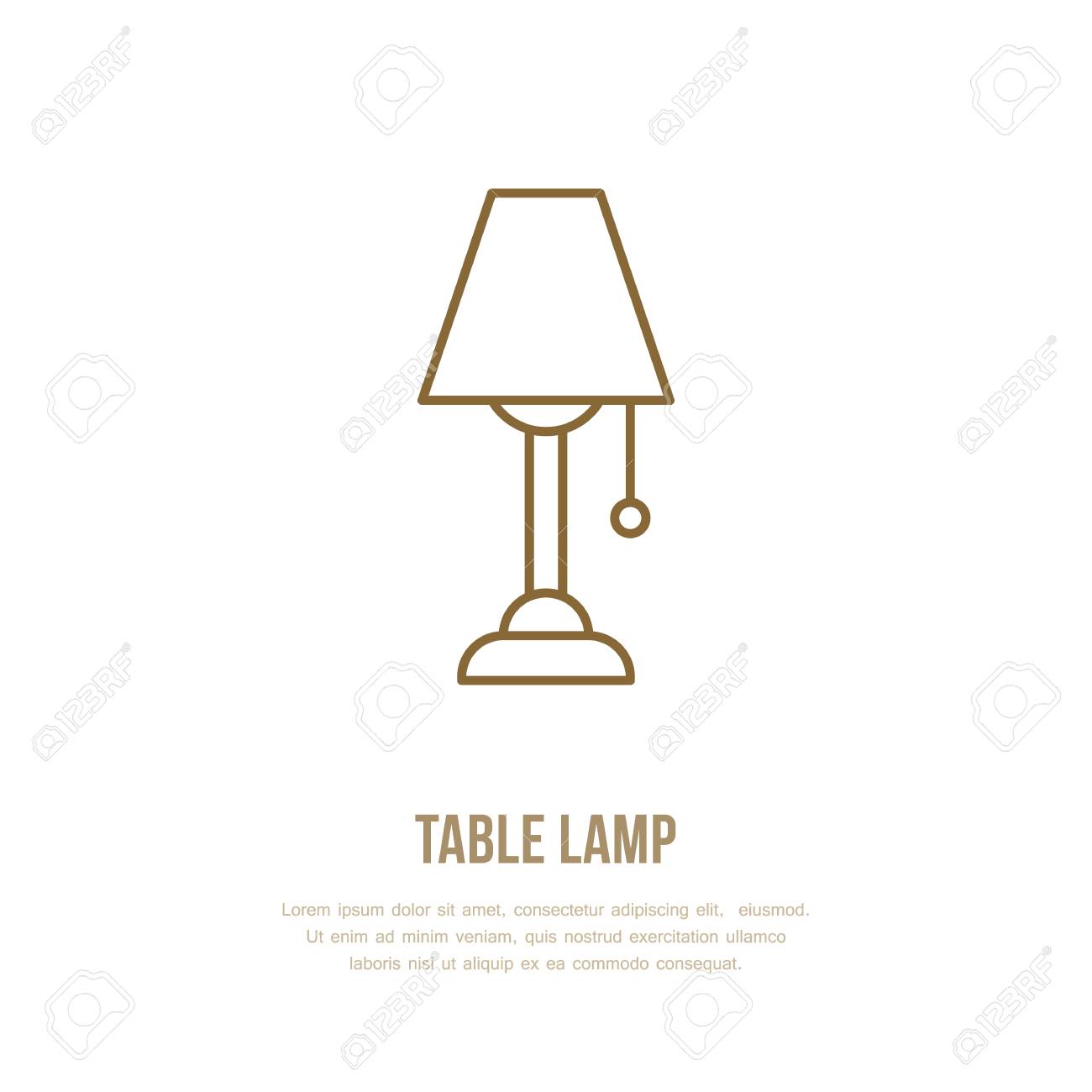 テーブル ランプ フラット ライン アイコン家庭の照明 照明器具の記号 インテリア ショップのイラスト のイラスト素材 ベクタ Image