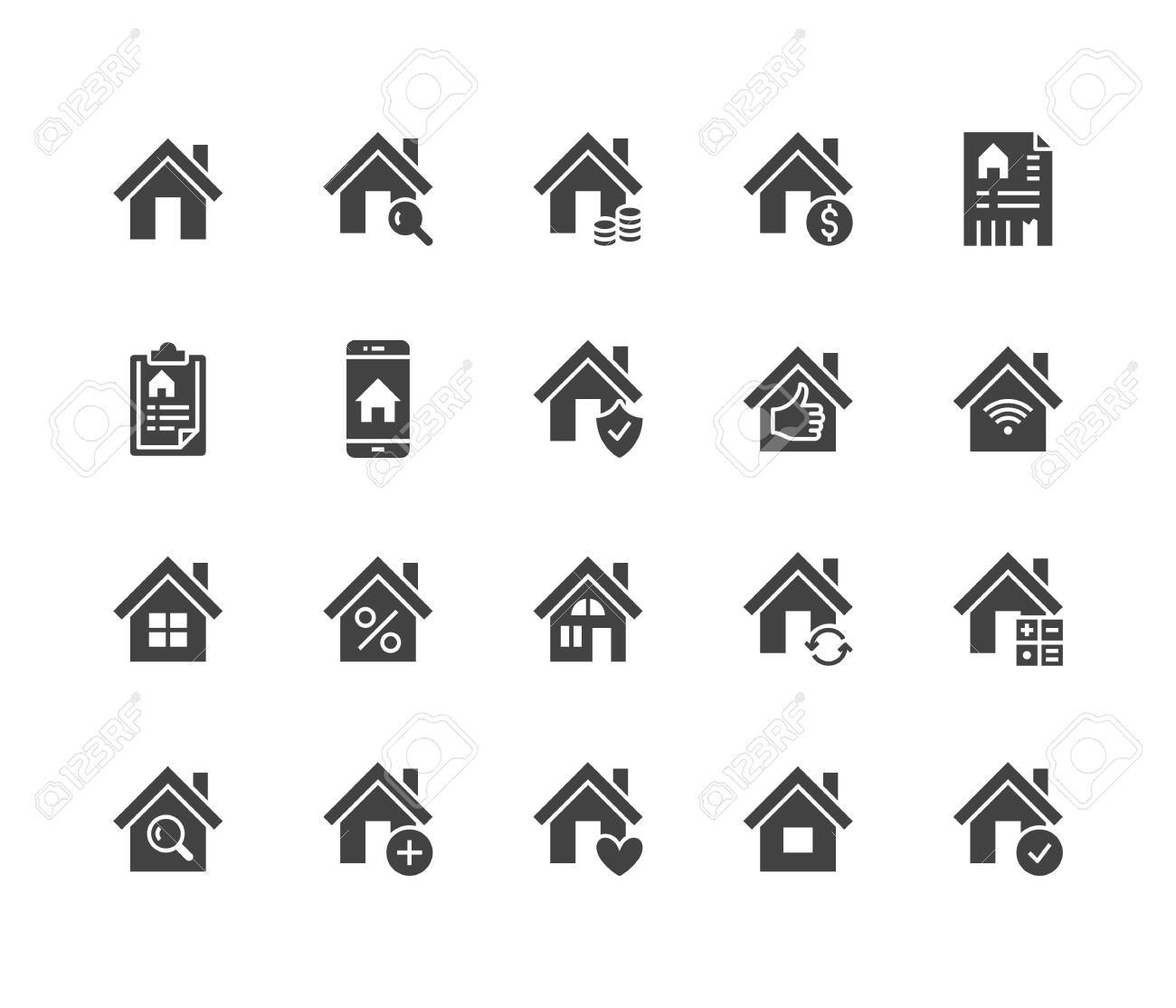 real estate flat glyph icons set house sale home insurance sale calculator app