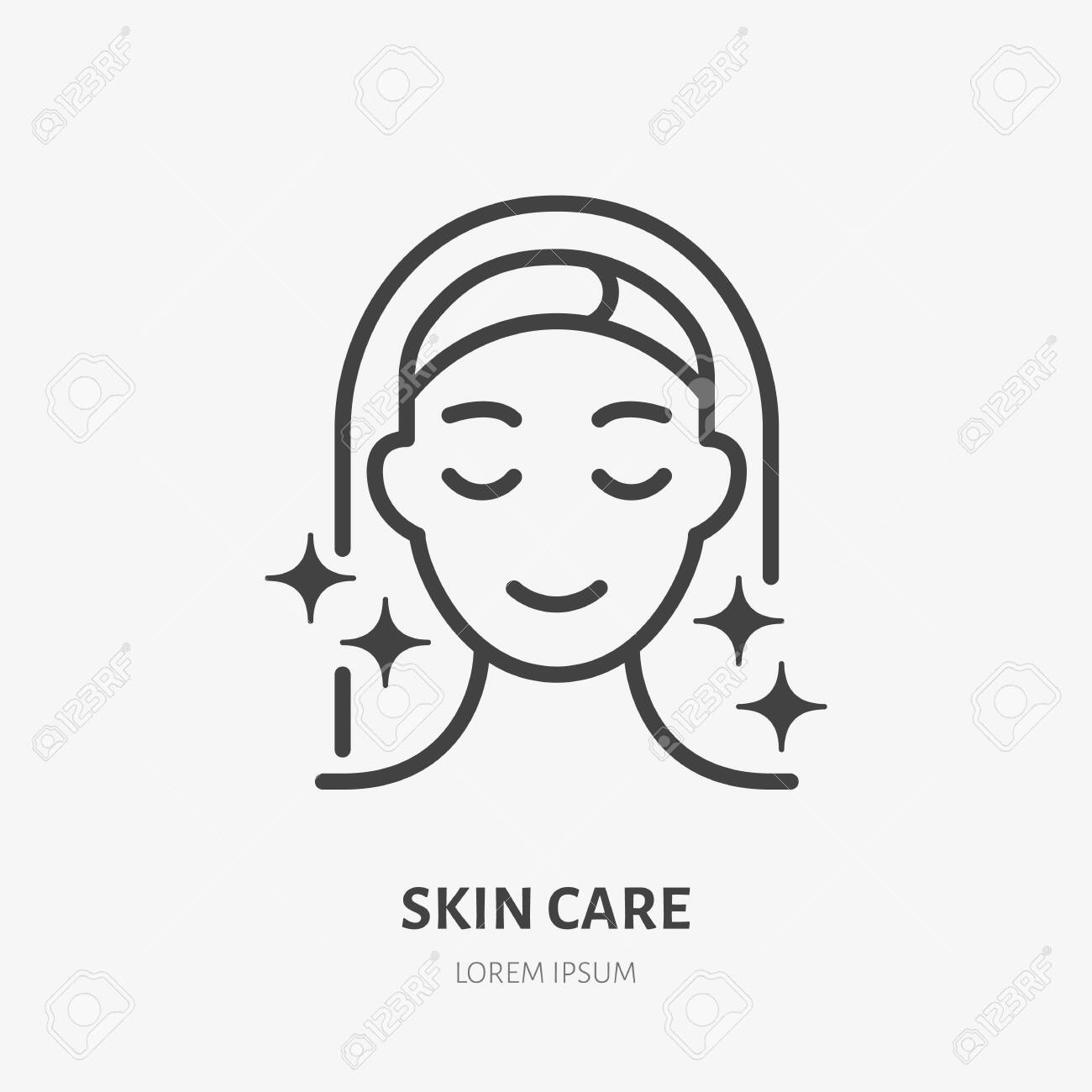 Aesthetic cosmetology line icon, vector pictogram of shiny skin, anti age skin care. Hapy woman illustration, sign for plastic surgery clinic. - 137769061 Aesthetic cosmetology line icon, vector pictogram of shiny skin, anti age skin care. Hapy woman illustration, sign for plastic surgery clinic. - 137769061