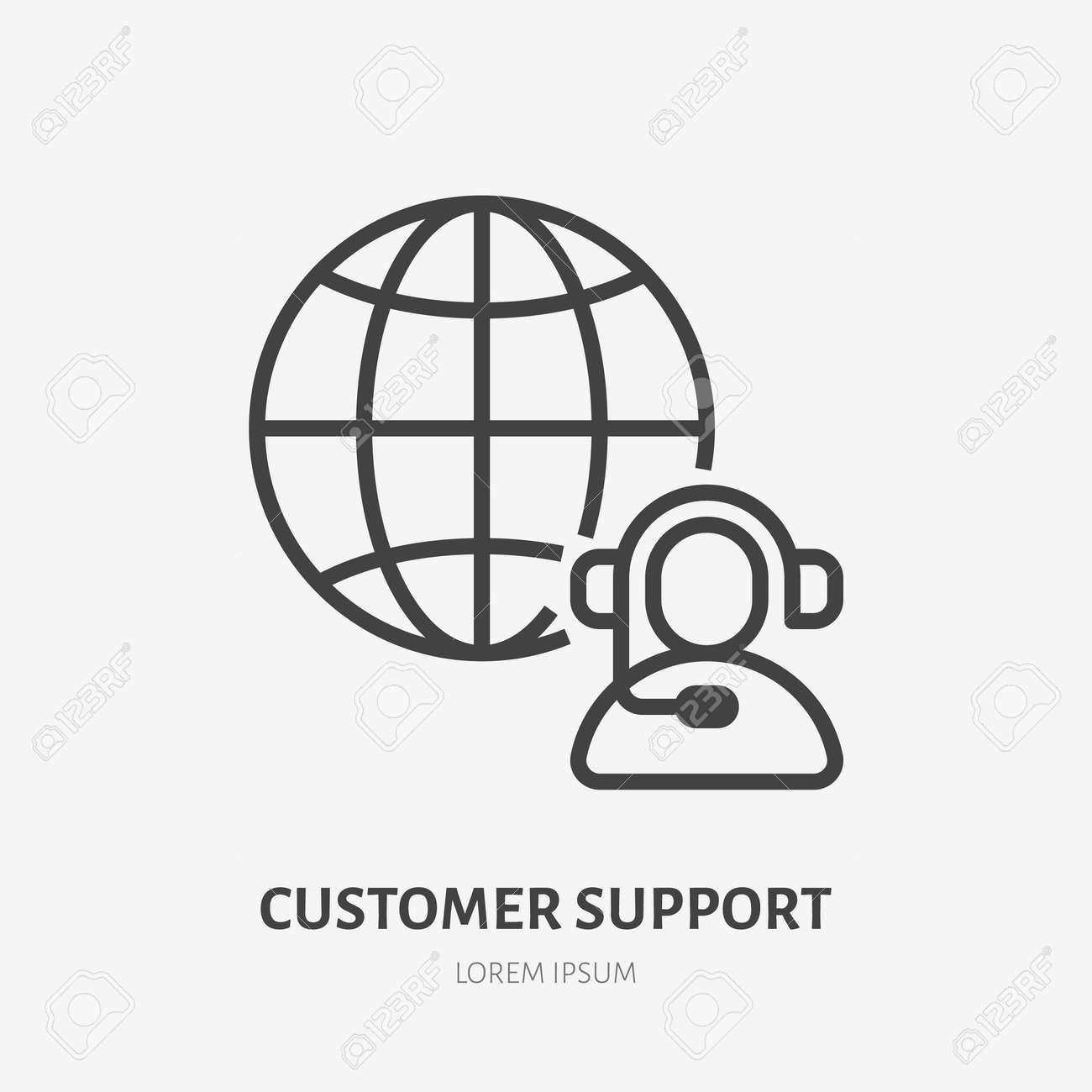Customer customer line icon, vector pictogram of client support, online assistant. Operator in headset with globe stroke sign for call center. - 158800971 Customer customer line icon, vector pictogram of client support, online assistant. Operator in headset with globe stroke sign for call center. - 158800971