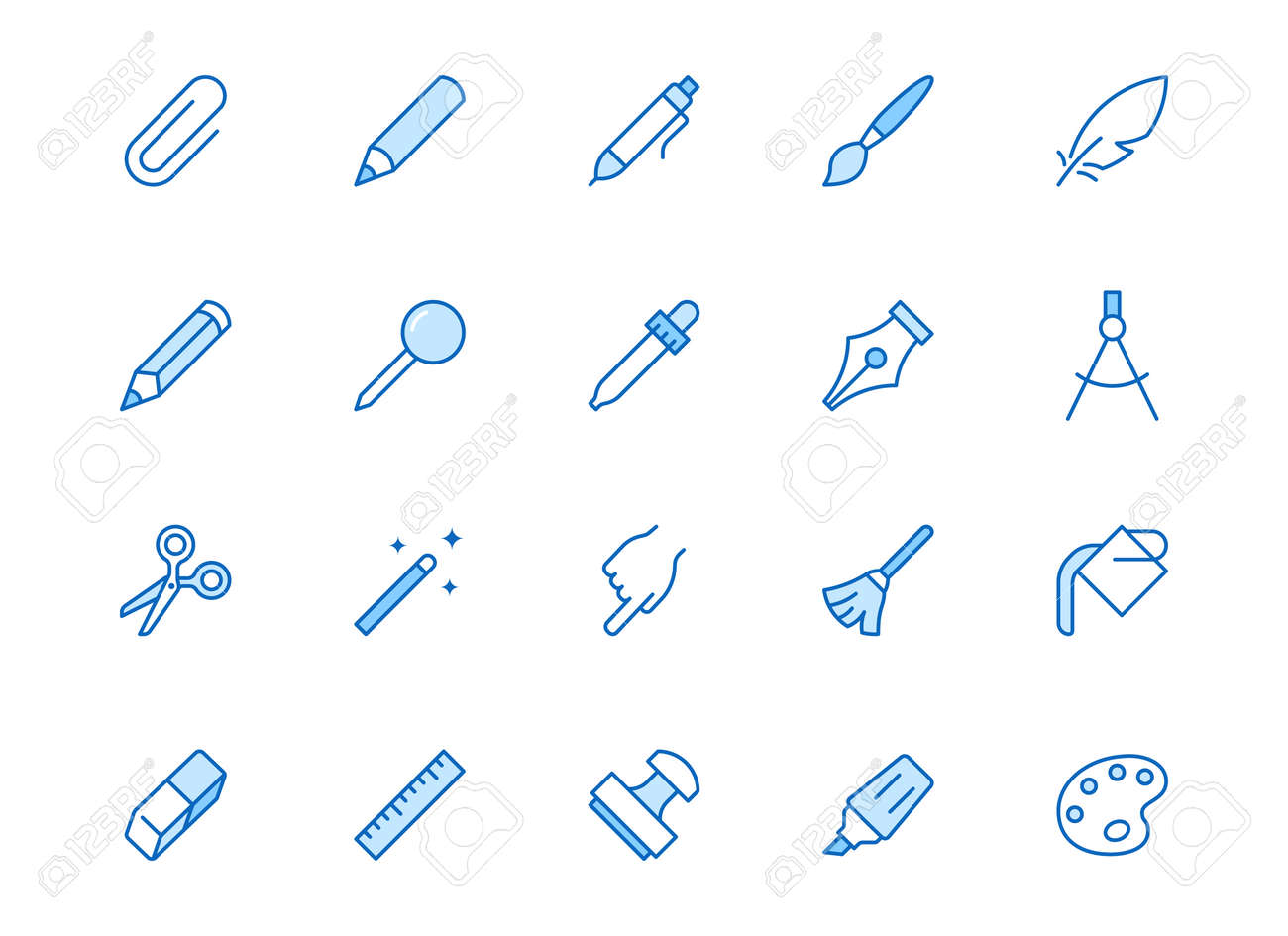 Drawing tools line icons set. Pen, pencil, paintbrush, dropper, stamp, smudge, paint bucket minimal vector illustrations. Simple outline signs for web interface. Blue color, Editable Stroke. - 158753318 Drawing tools line icons set. Pen, pencil, paintbrush, dropper, stamp, smudge, paint bucket minimal vector illustrations. Simple outline signs for web interface. Blue color, Editable Stroke. - 158753318