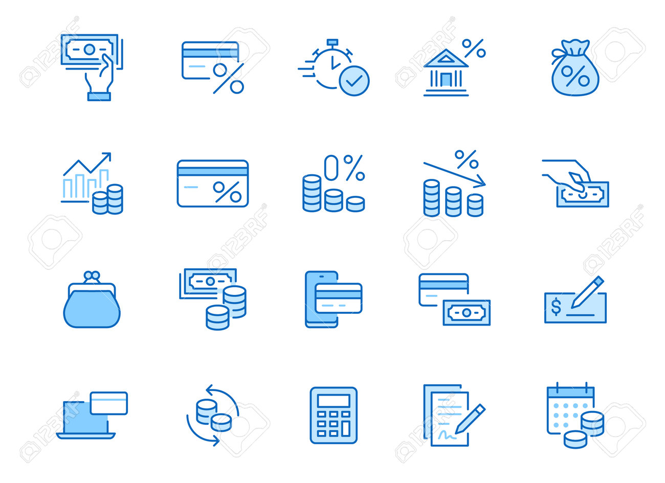 Money loan line icon set. Credit score, low interest, discount card, mortgage percent, tax minimal vector illustration. Simple outline signs for bank application. Blue color, Editable Stroke. - 160297320 Money loan line icon set. Credit score, low interest, discount card, mortgage percent, tax minimal vector illustration. Simple outline signs for bank application. Blue color, Editable Stroke. - 160297320