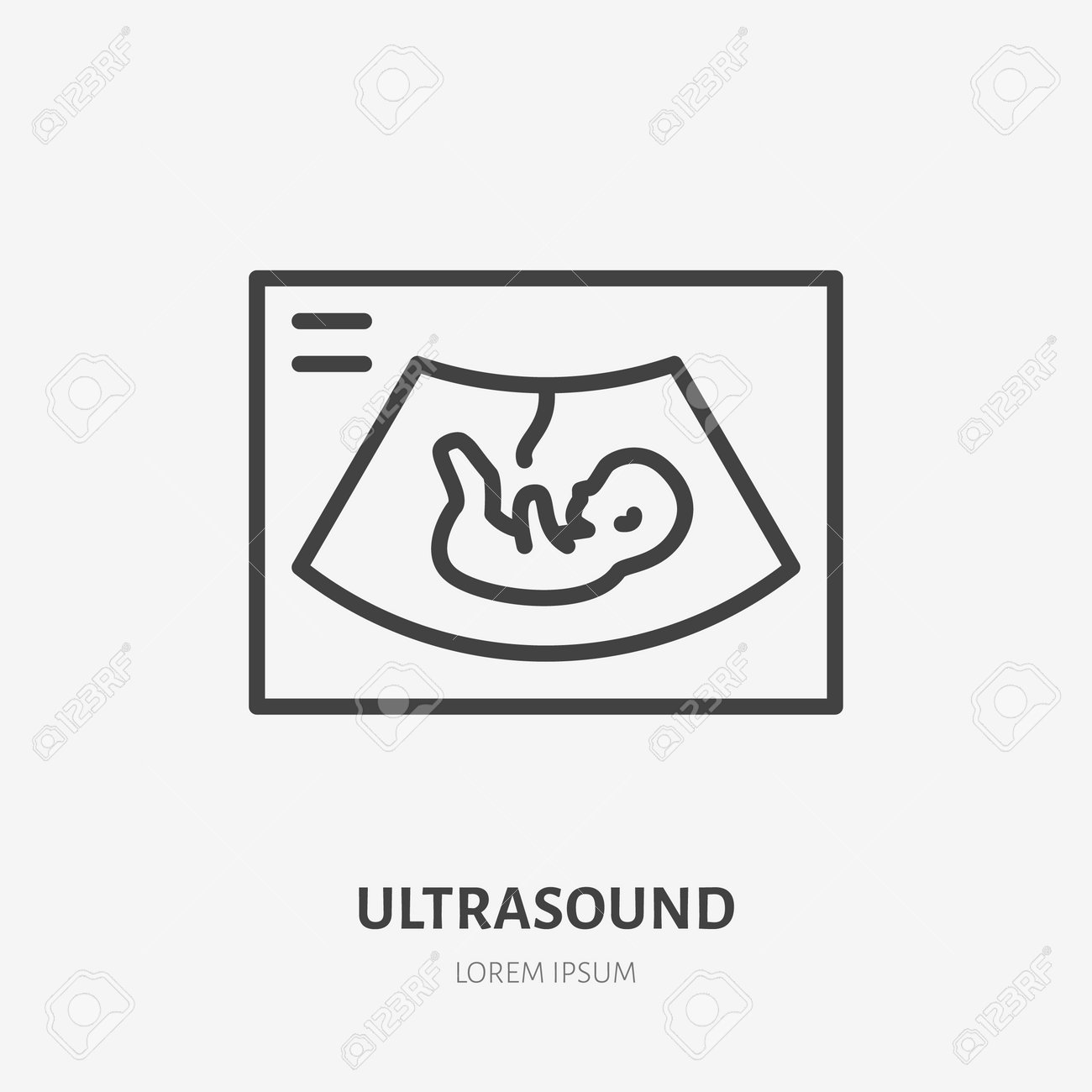 Embryo in womb flat line icon. Vector outline illustration of baby ultrasound. Black color thin linear sign for fetus medicine. - 160242915 Embryo in womb flat line icon. Vector outline illustration of baby ultrasound. Black color thin linear sign for fetus medicine. - 160242915