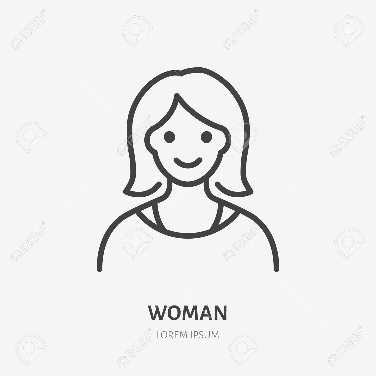 Woman flat line icon. Vector outline illustration of lady avatar. Black color thin linear sign for default simple profile. - 161710101 Woman flat line icon. Vector outline illustration of lady avatar. Black color thin linear sign for default simple profile. - 161710101