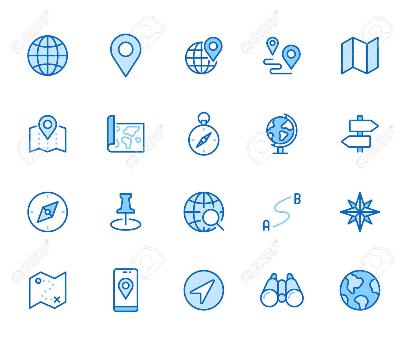 Location line icon set. Compass, travel, globe, map, geography, earth, distance, direction minimal vector illustration. Simple outline sign navigation app ui. Blue color, Editable Stroke. - 161710112 Location line icon set. Compass, travel, globe, map, geography, earth, distance, direction minimal vector illustration. Simple outline sign navigation app ui. Blue color, Editable Stroke. - 161710112