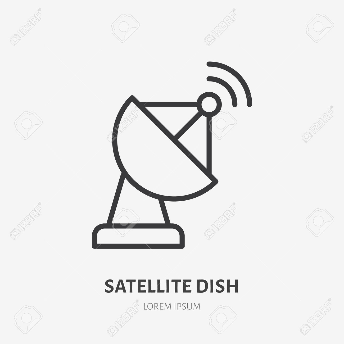 Satellite dish flat line icon. Vector outline illustration of communication equipment. Black color thin linear sign for telecommunication wireless transmitter. - 162491638 Satellite dish flat line icon. Vector outline illustration of communication equipment. Black color thin linear sign for telecommunication wireless transmitter. - 162491638