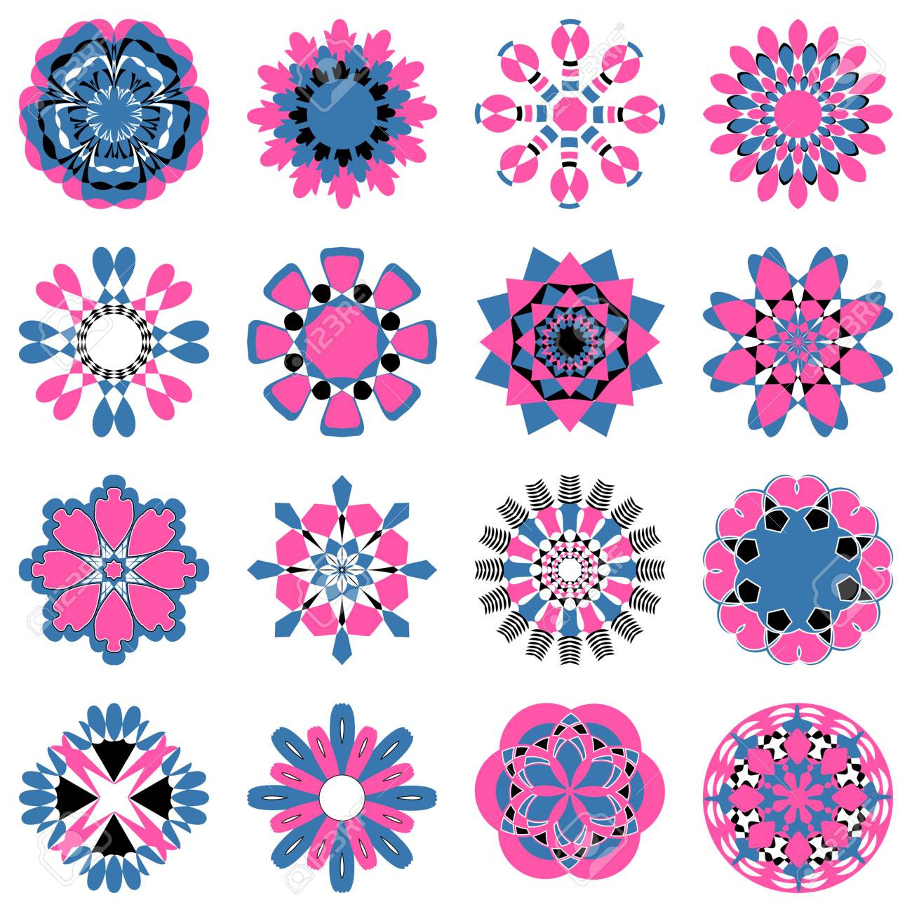 vector set of abstract circular patterns decorative flowers royalty