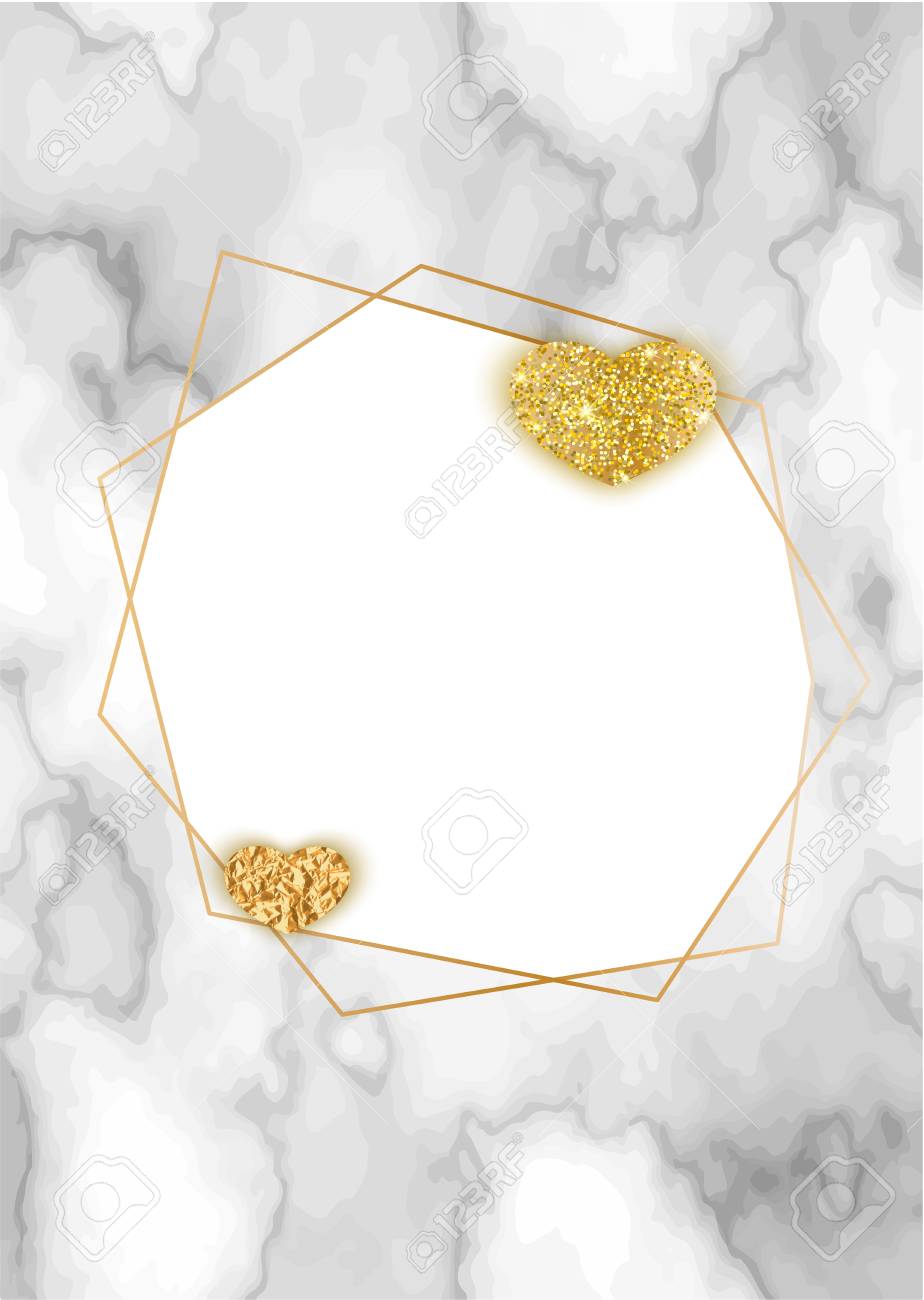 幾何学的なバレンタインの日カード 大理石のテクスチャ トレンディなミニマリズム スタイル 心臓シルエット 花崗岩 金黄色のキラキラ フレーム 背景ベクトル ファッション壁紙 招待状のイラスト素材 ベクタ Image 8763