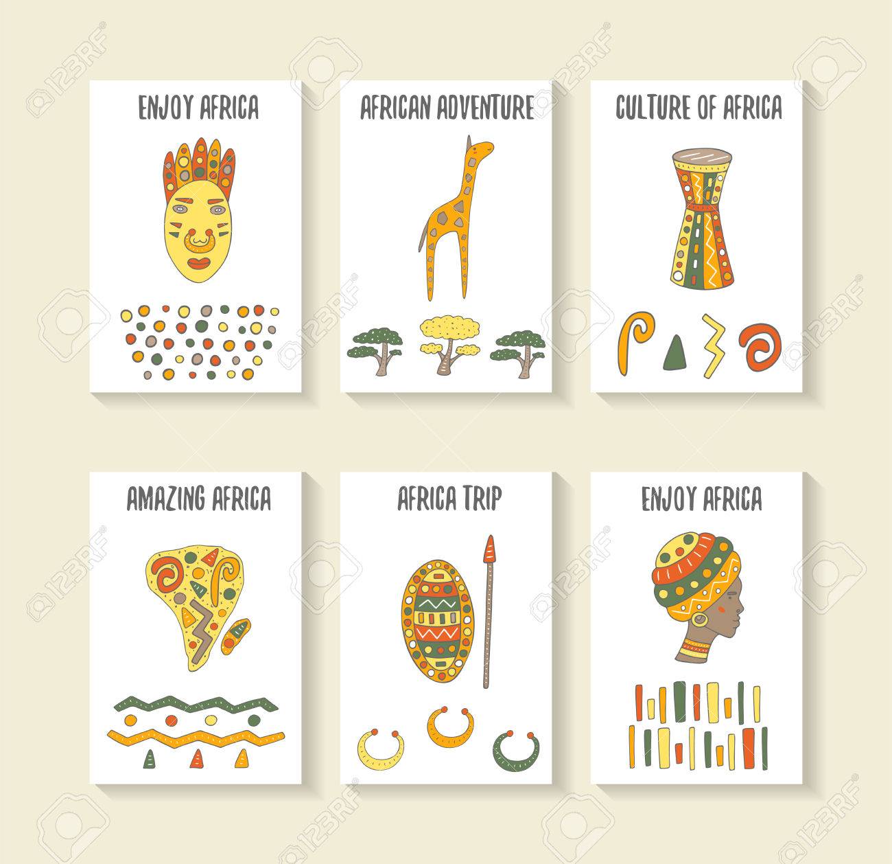 cute hand drawn doodle africa theme cards postcards covers cute postcards