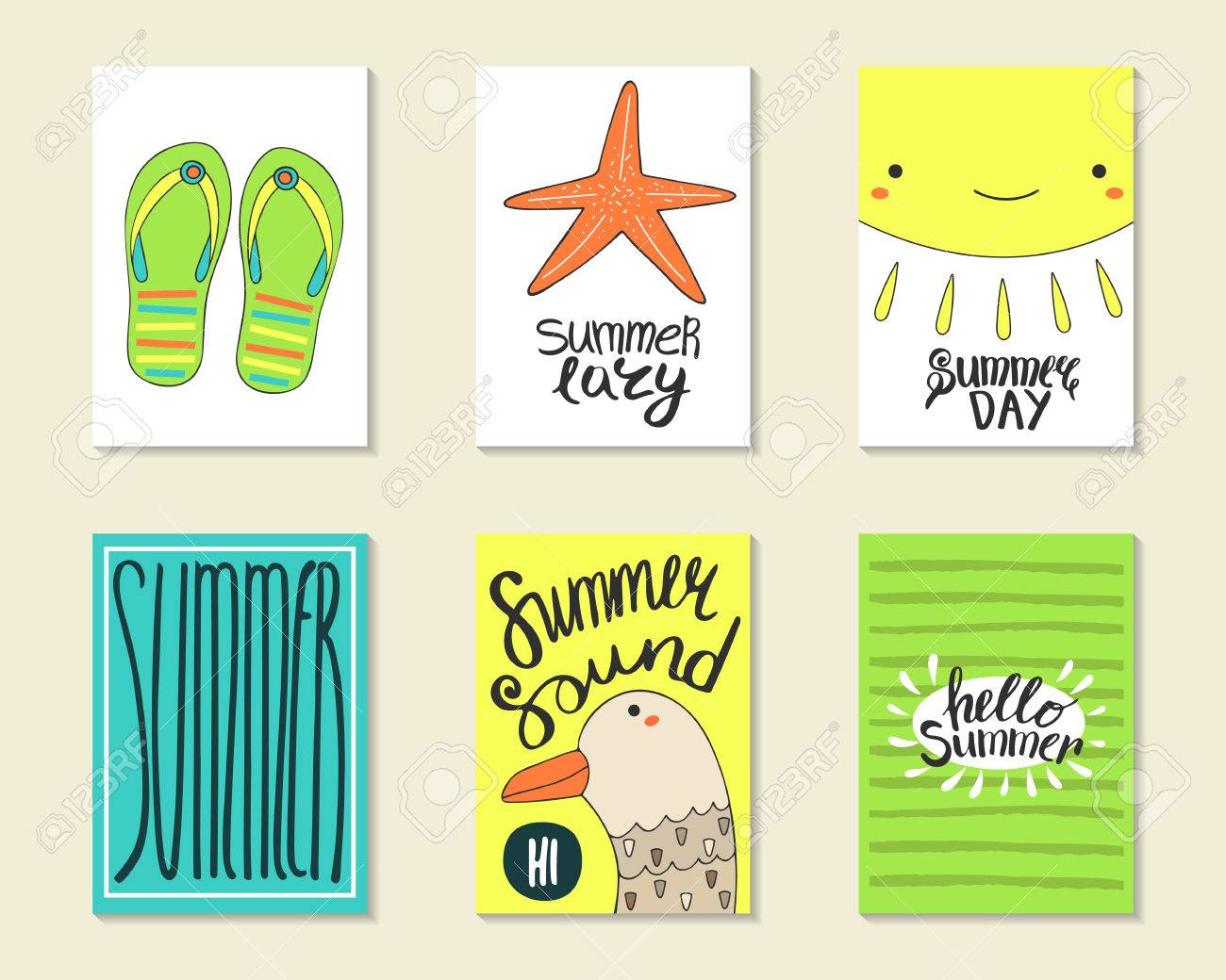 cute doodle summer party cards brochures invitations with flip