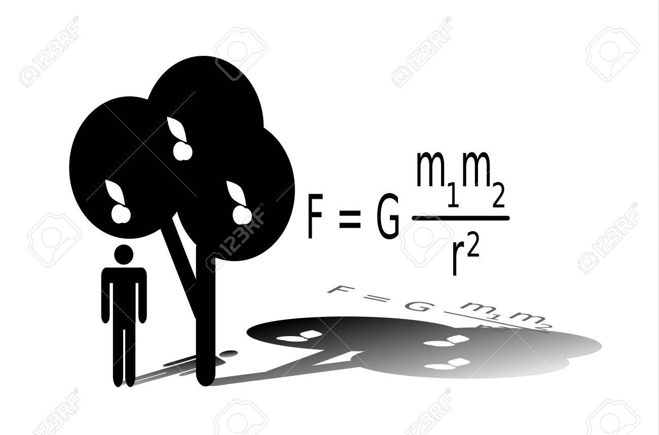 silhouette of isaac newton standing under an apple tree newtons law of universal gravitation stock