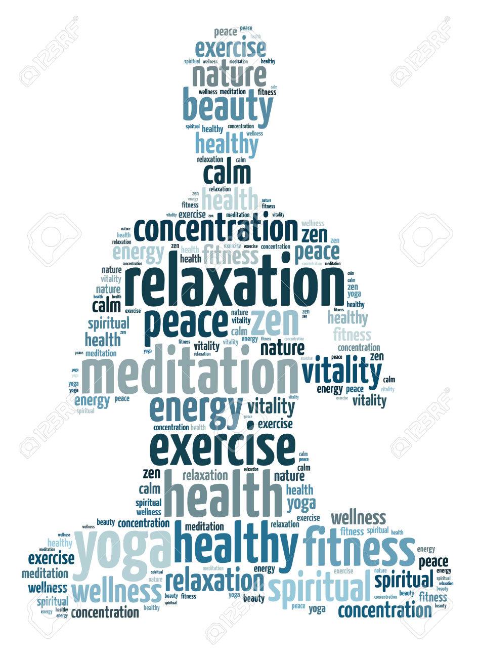 白い背景の上のヨガや瞑想の概念図を言葉します の写真素材 画像素材 Image