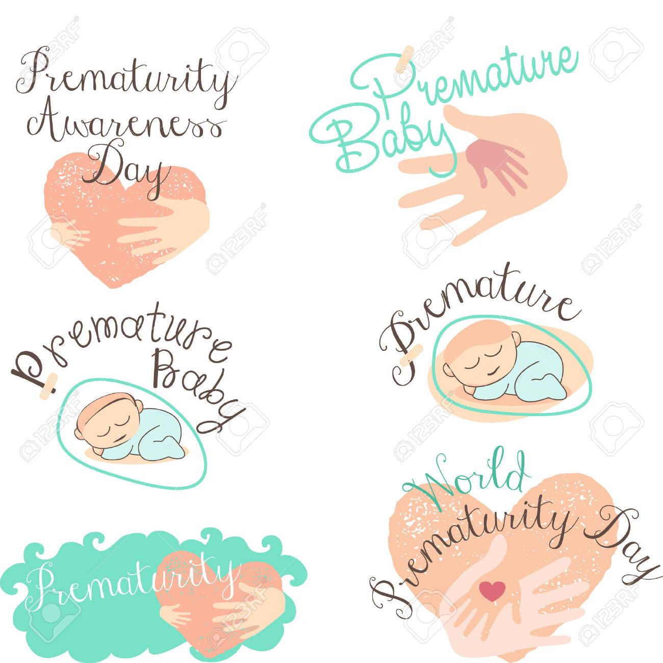 ロゴタイプと未熟児 未熟児の赤ちゃんのためのアイコンのセットのイラスト素材 ベクタ Image