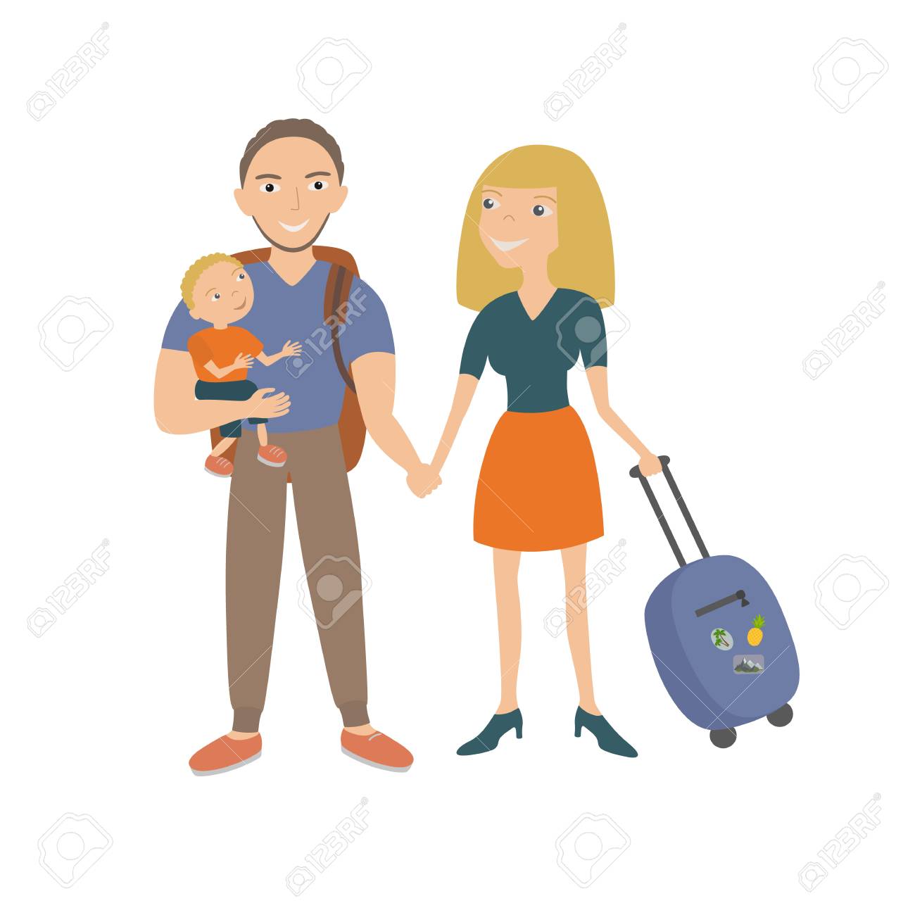 家族旅行 空港で親子は 休暇のため離れて飛ぶ のイラスト素材 ベクタ Image