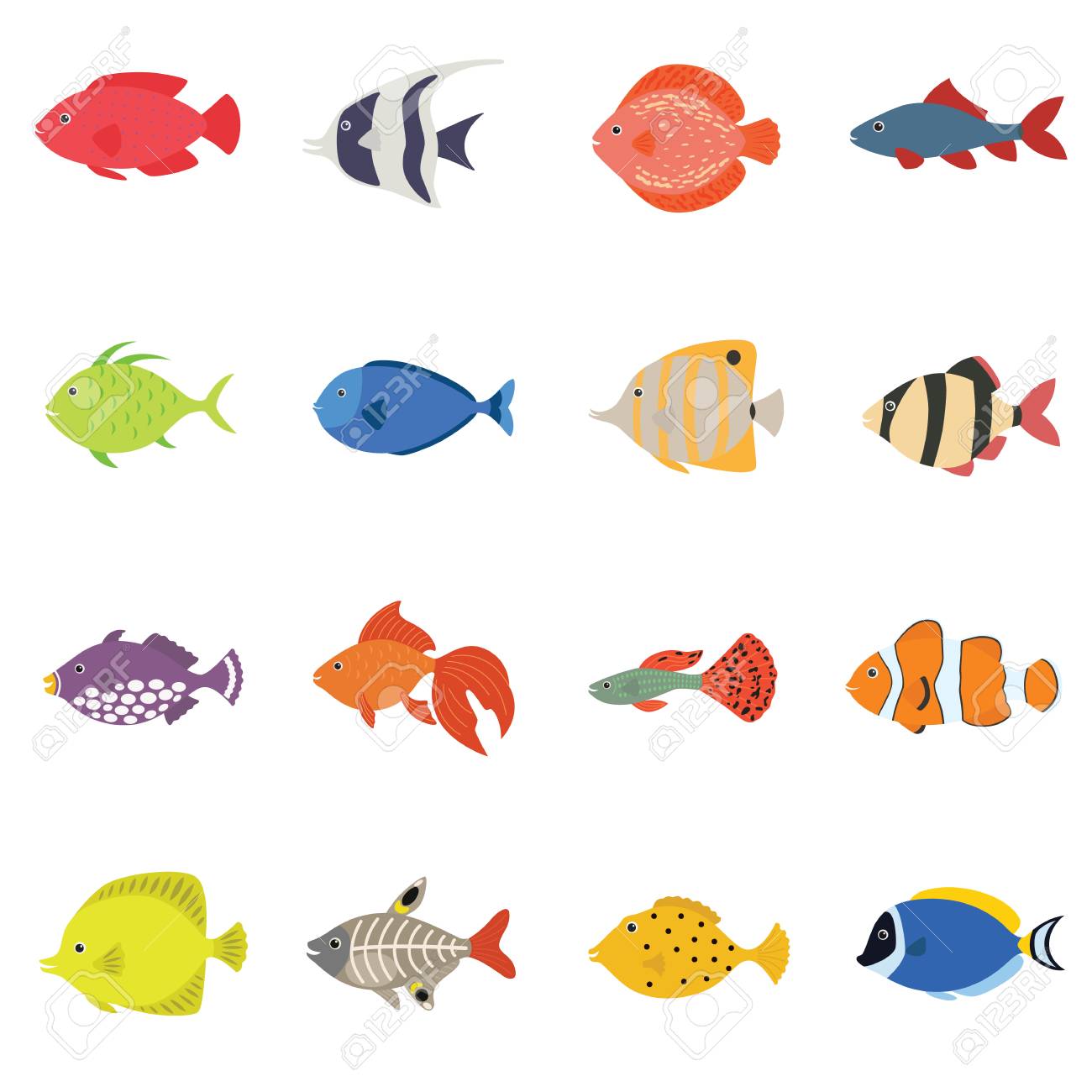 かわいい魚ベクトル イラスト アイコン セット 熱帯魚 海魚 白い背景で隔離水槽魚セット のイラスト素材 ベクタ Image