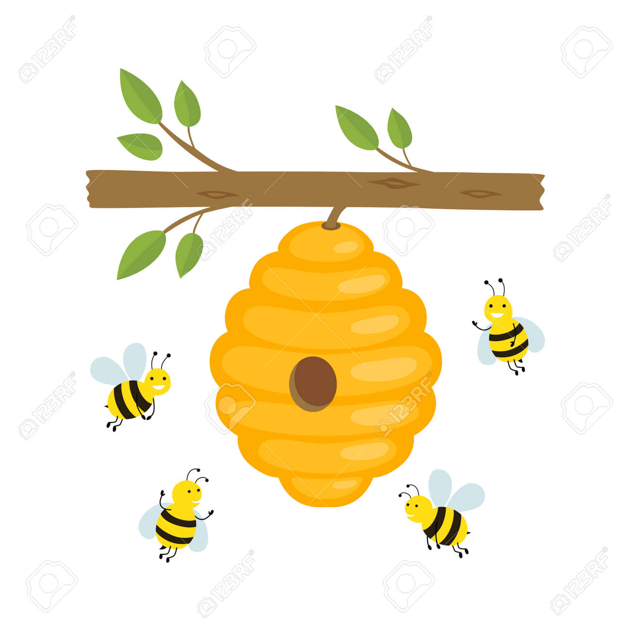 Bees Flying Around A Beehive. Vector Illustration Isolated. Royalty Free  SVG, Cliparts, Vectors, And Stock Illustration. Image 187808963.