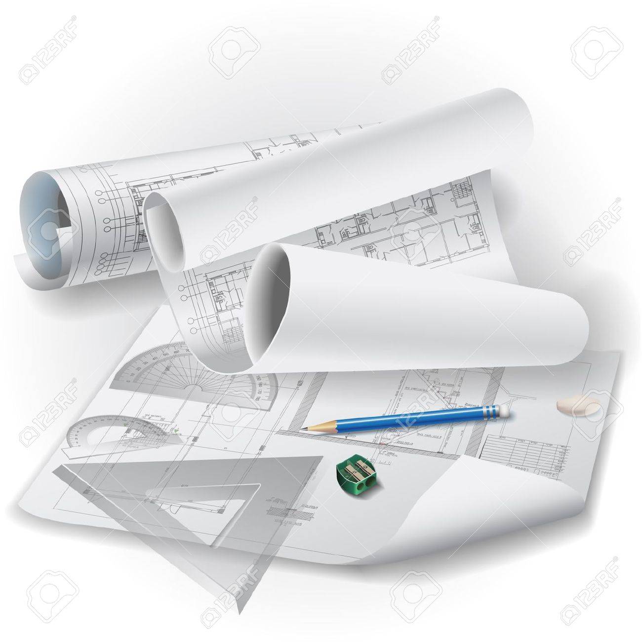Architectural Drawing Background architectural background with drawing tools and rolls of drawings Architectural Drawing Background architectural background with drawing tools and rolls of drawings