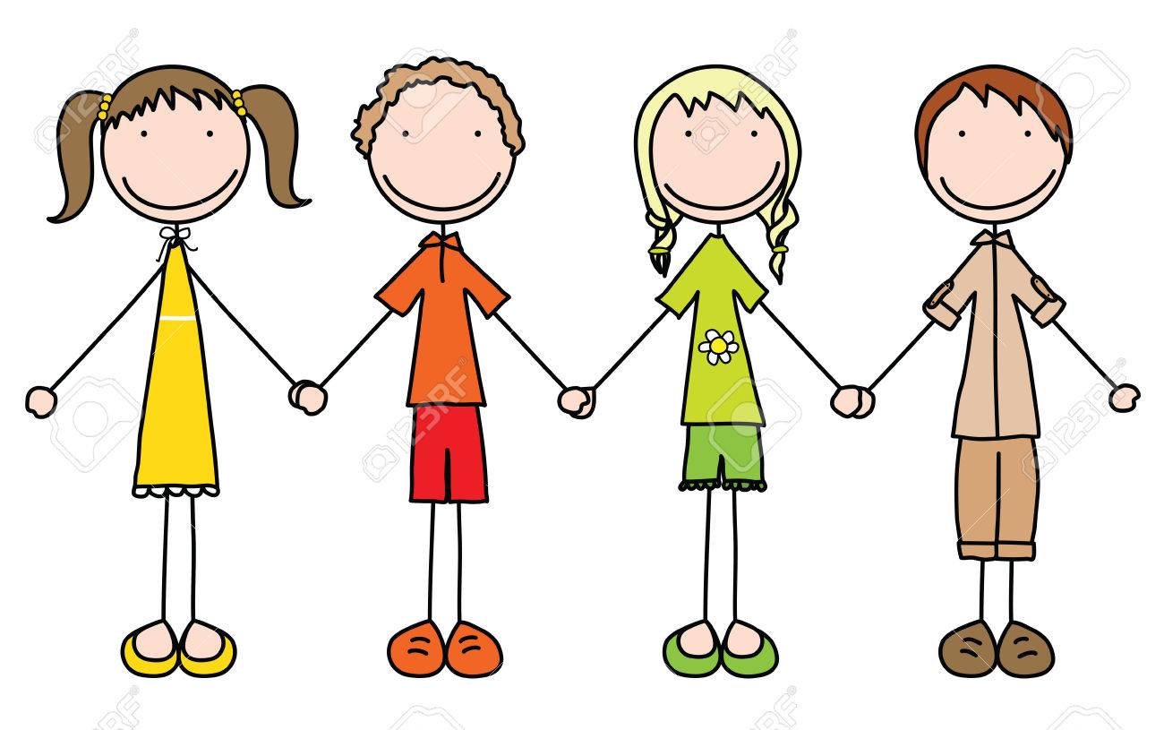 Illustration Of Four Kids Holding Hands In Summer Clothes Stock Vector Illustration Of Four Kids Holding Hands In Summer Clothes Stock Vector