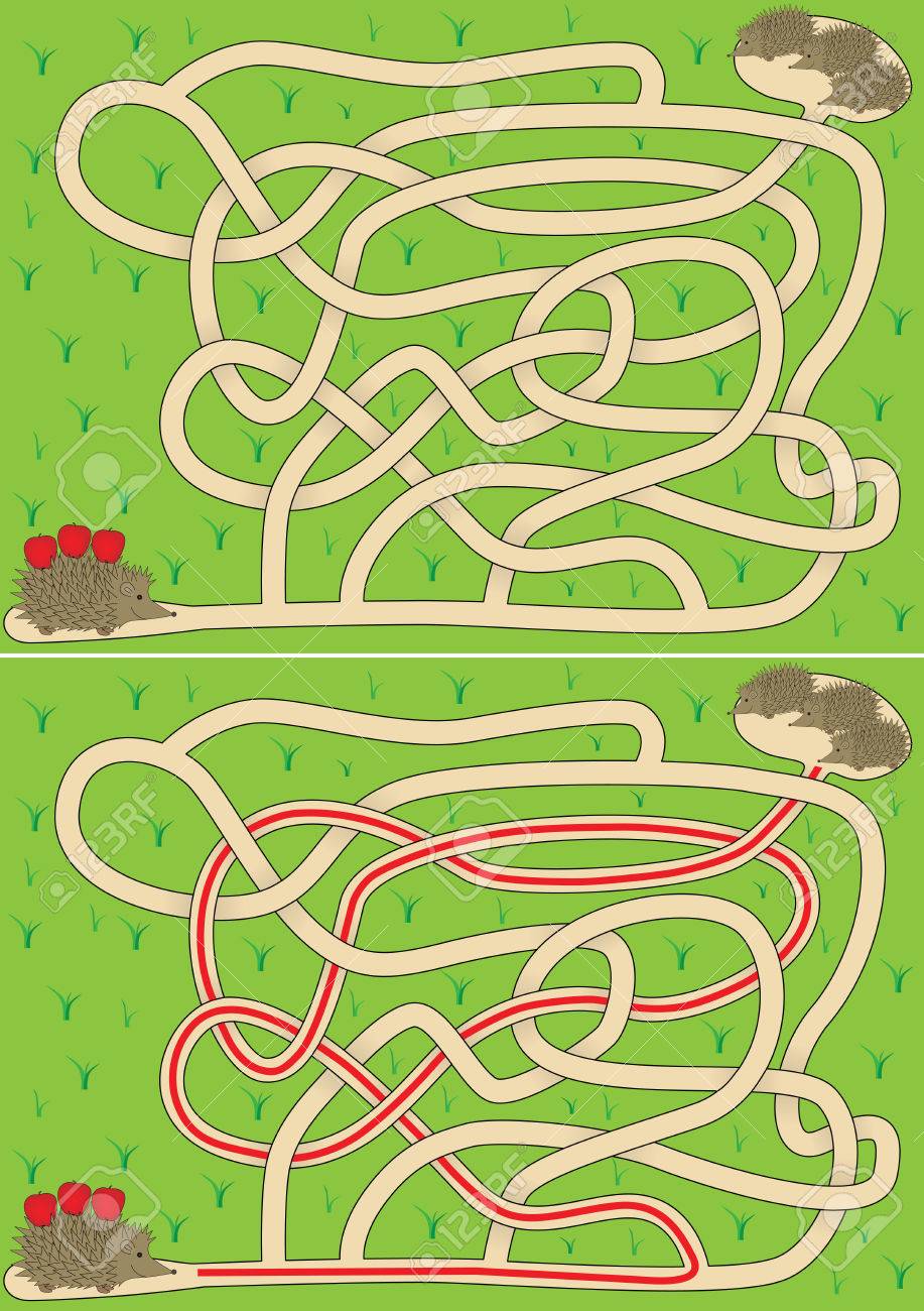 子供のためのソリューションと簡単なハリネズミ迷路のイラスト素材 ベクタ Image