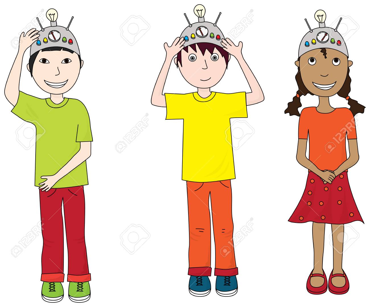 Cartoon Illustration Of Three Kids Wearing Thinking Caps Royalty Free SVG,  Cliparts, Vectors, and Stock Illustration. Image 62829949.