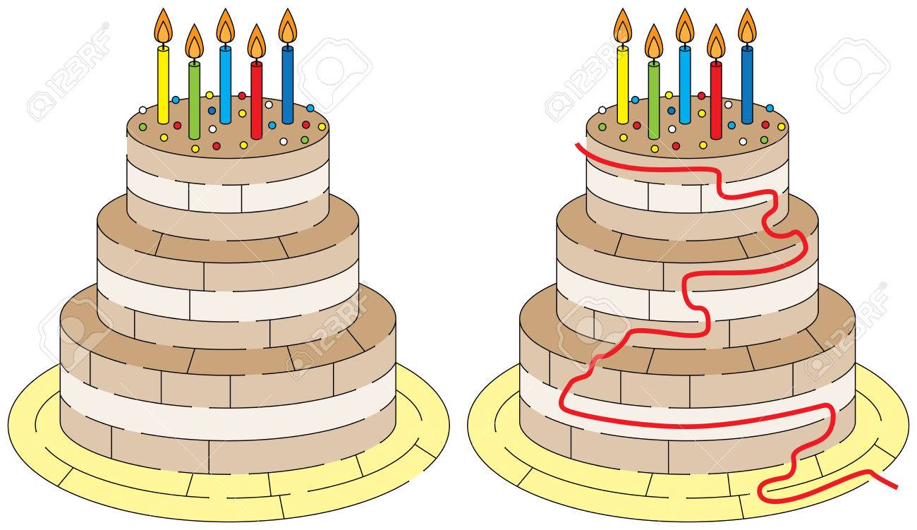 ソリューションを若い子供のための簡単誕生日ケーキ迷路 のイラスト素材 ベクタ Image