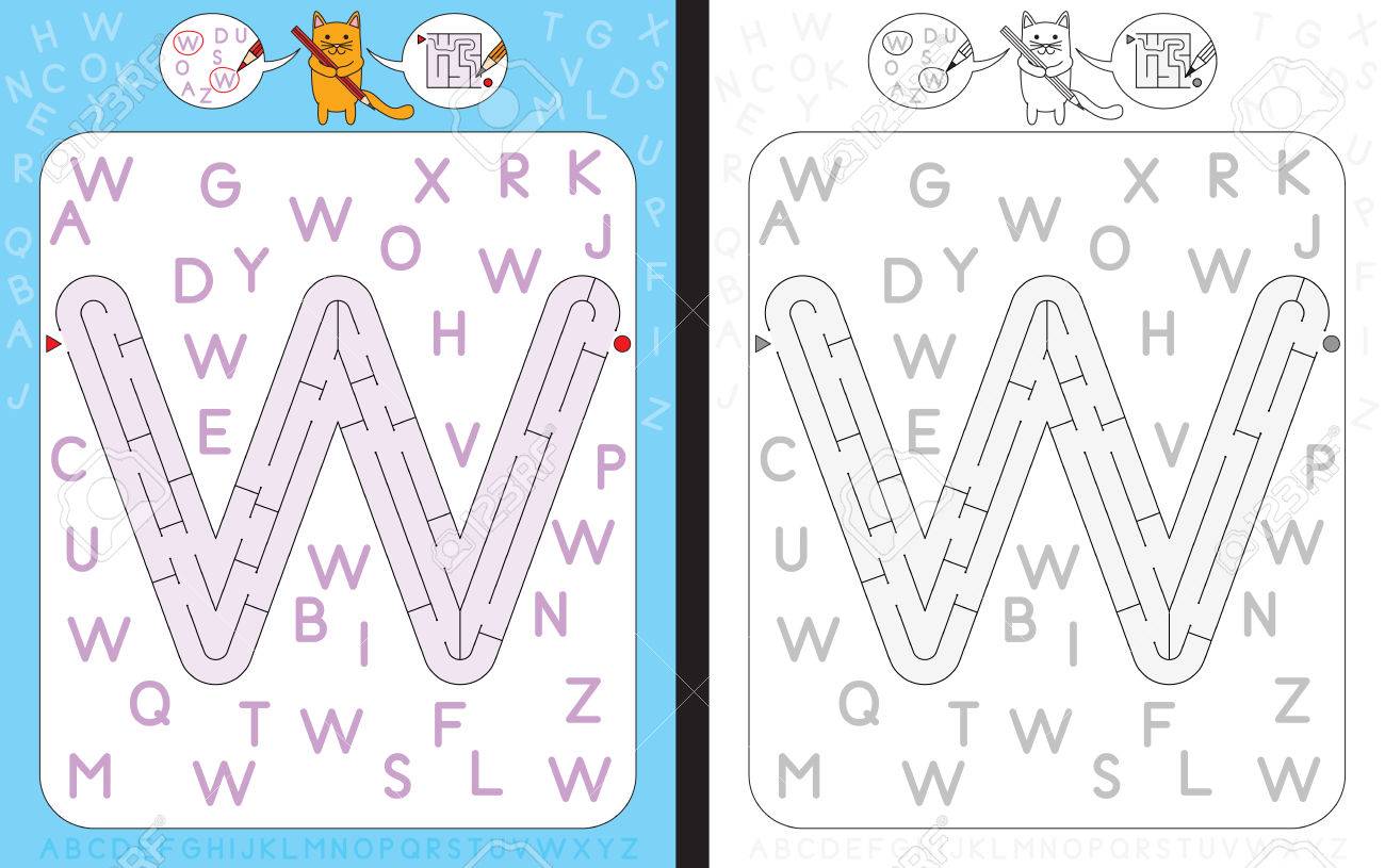 Hoja De Trabajo Para El Aprendizaje Del Alfabeto Reconociendo La Letra Mayuscula W Laberinto En Forma De Letra Mayuscula W Ilustraciones Vectoriales Clip Art Vectorizado Libre De Derechos Image 76574445